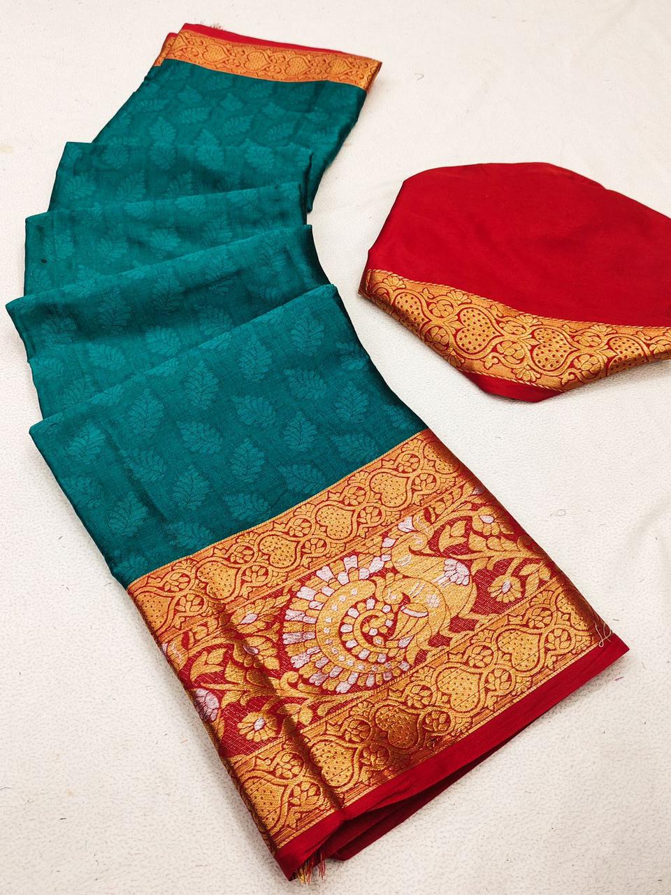 Rich Cotton Jacquard Silk Saree With Contrast Pallu And Tressal 19535N
