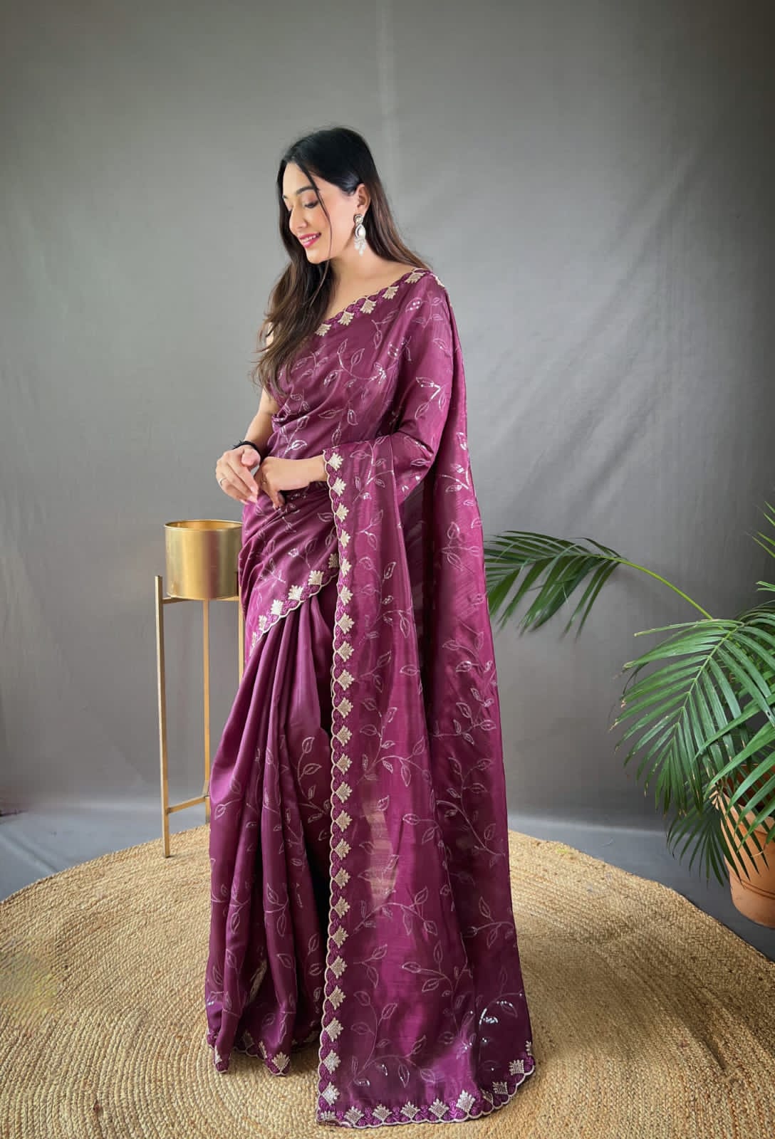 Ruhi Semi-Silk Saree with all over jal work with cutwork fancy border 21812N