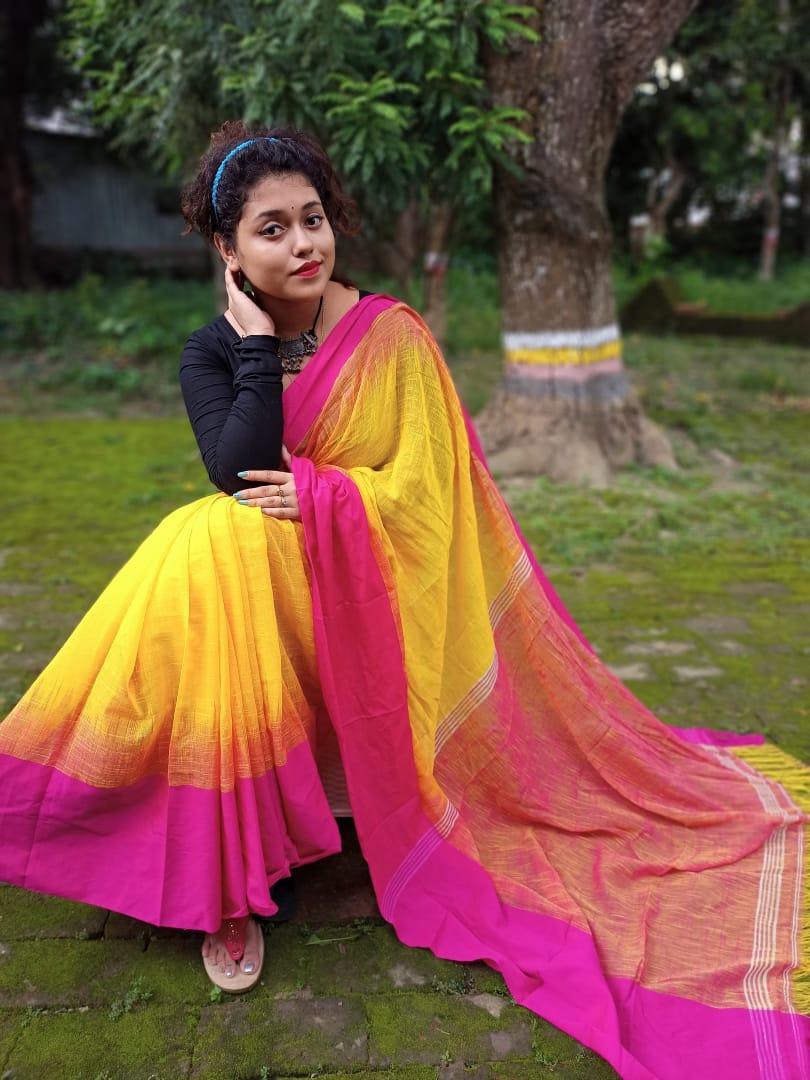 SOFT Poly-cotton Temple Border print SAREES 15340N - Griiham