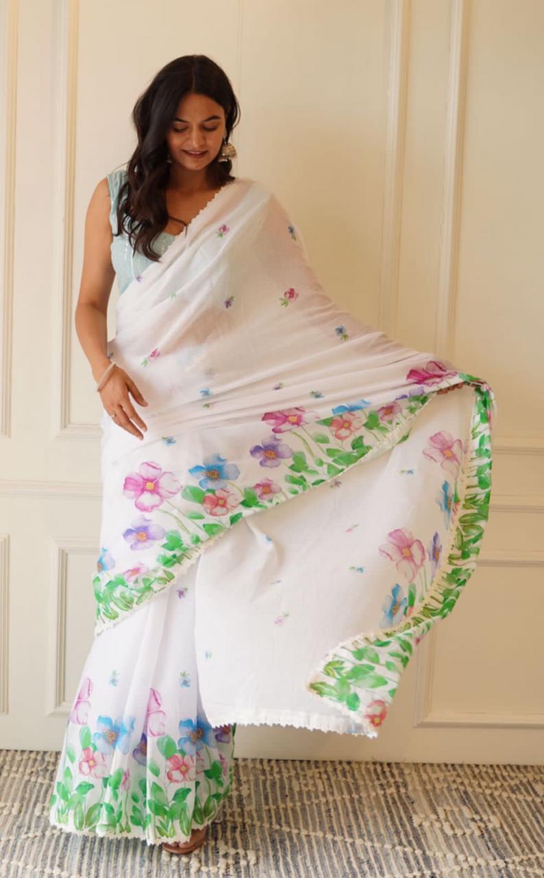 SOFT Poly-cotton saree With Fancy Lace Border 15872N