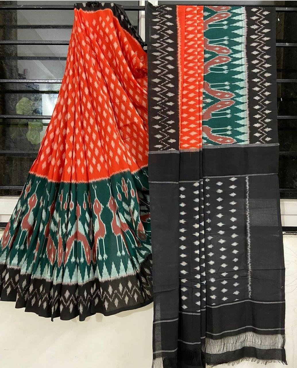 SOFT mono- cotton ikkat print SAREES 14882N