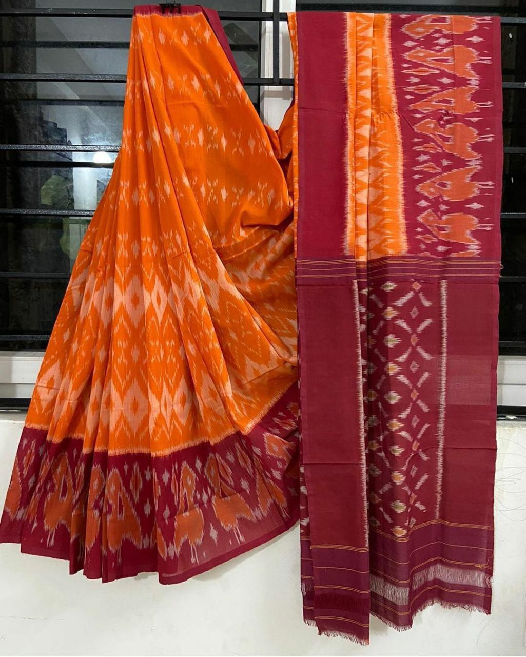 SOFT mono- cotton ikkat print SAREES 14882N