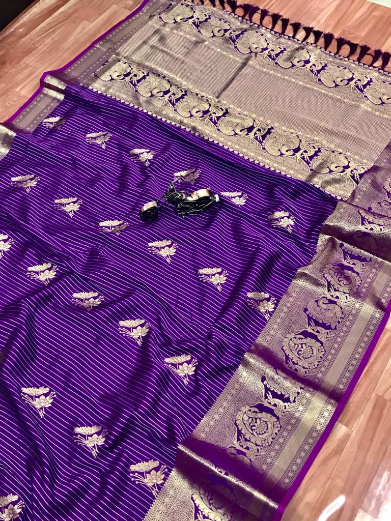 SOFT saree with glittering zari  jharonkas, jacquard work border saree 16609N