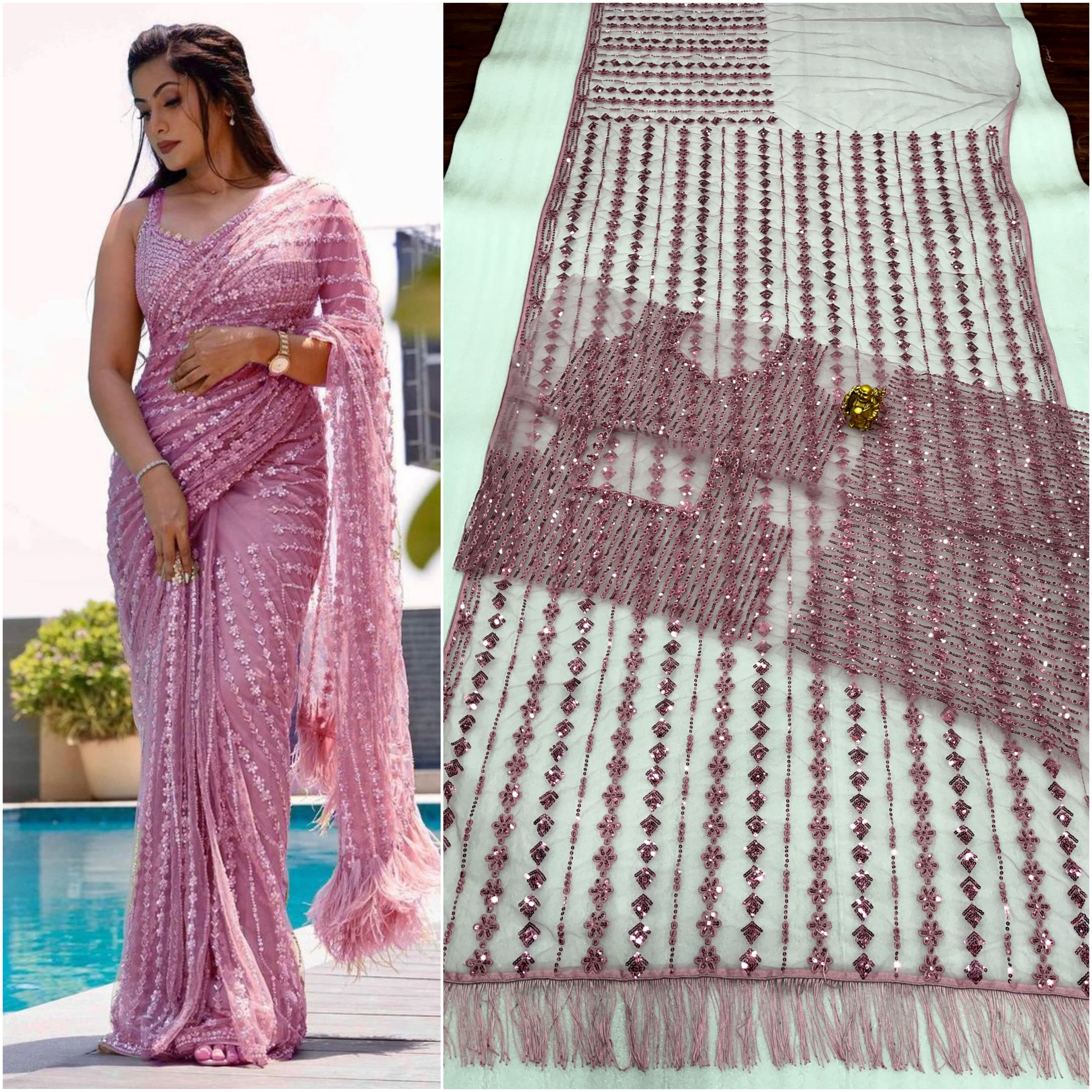 Saree Of Georgette With Heavy 5MM Sequence Embrodery Work 22810N