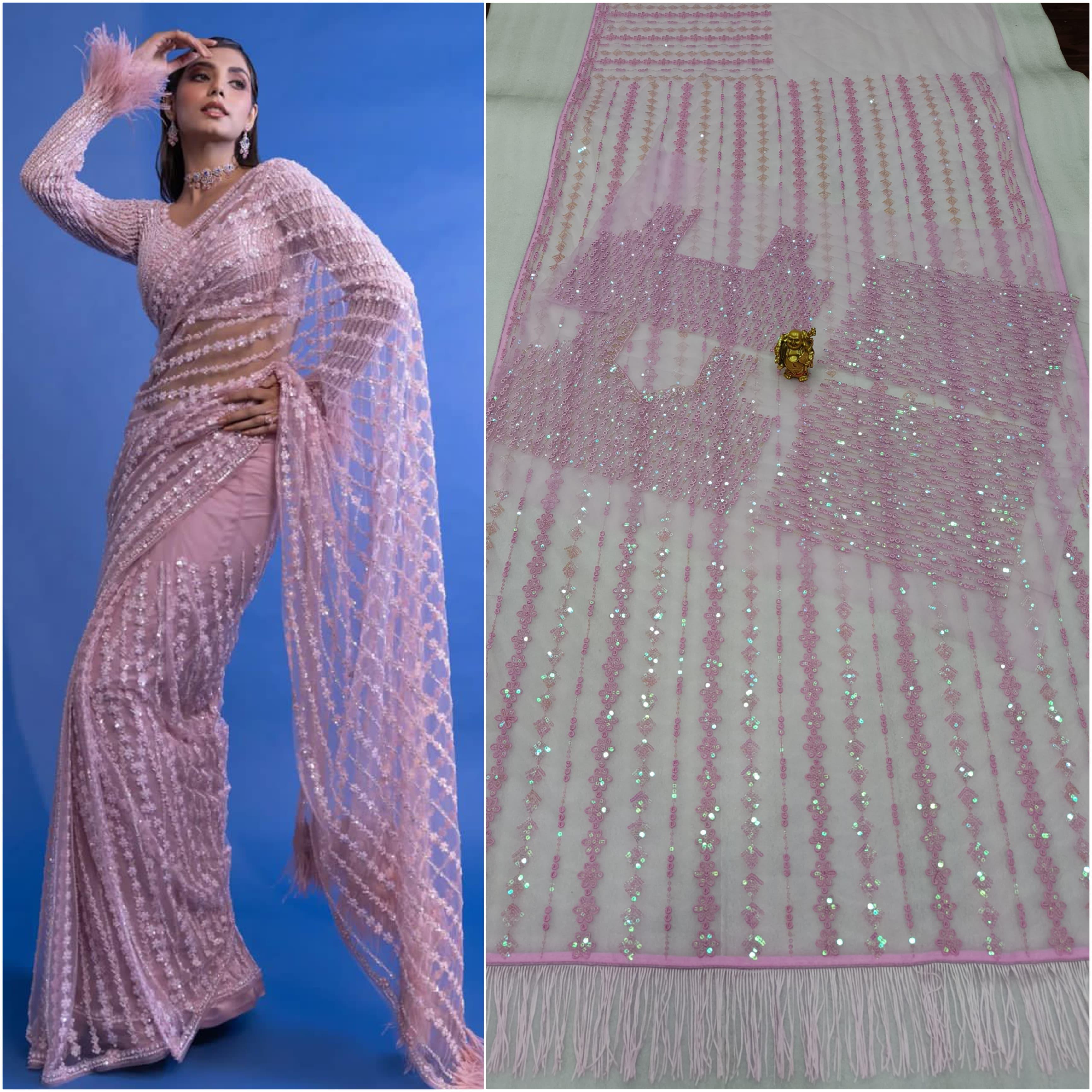 Saree Of Georgette With Heavy 5MM Sequence Embrodery Work 22814N - Griiham