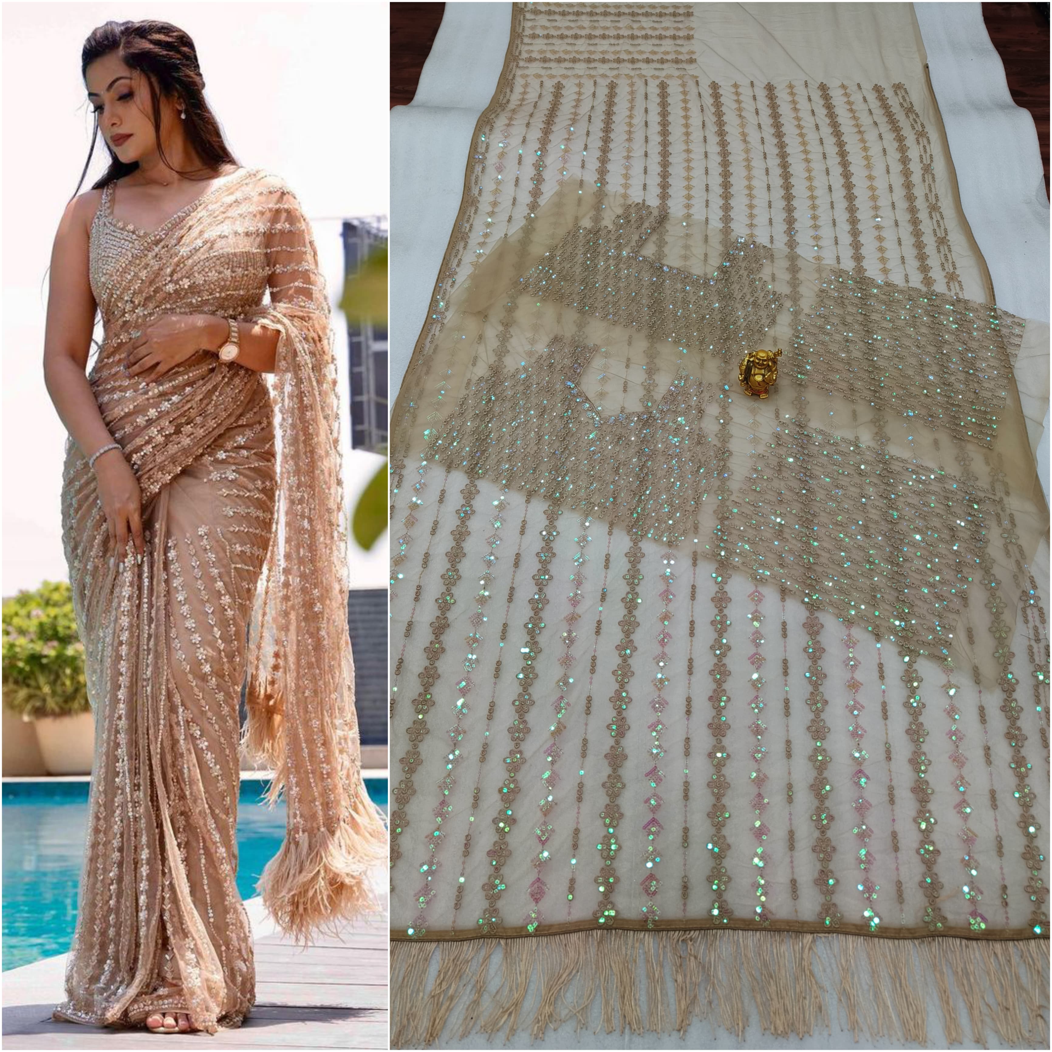 Saree Of Georgette With Heavy 5MM Sequence Embrodery Work 22814N