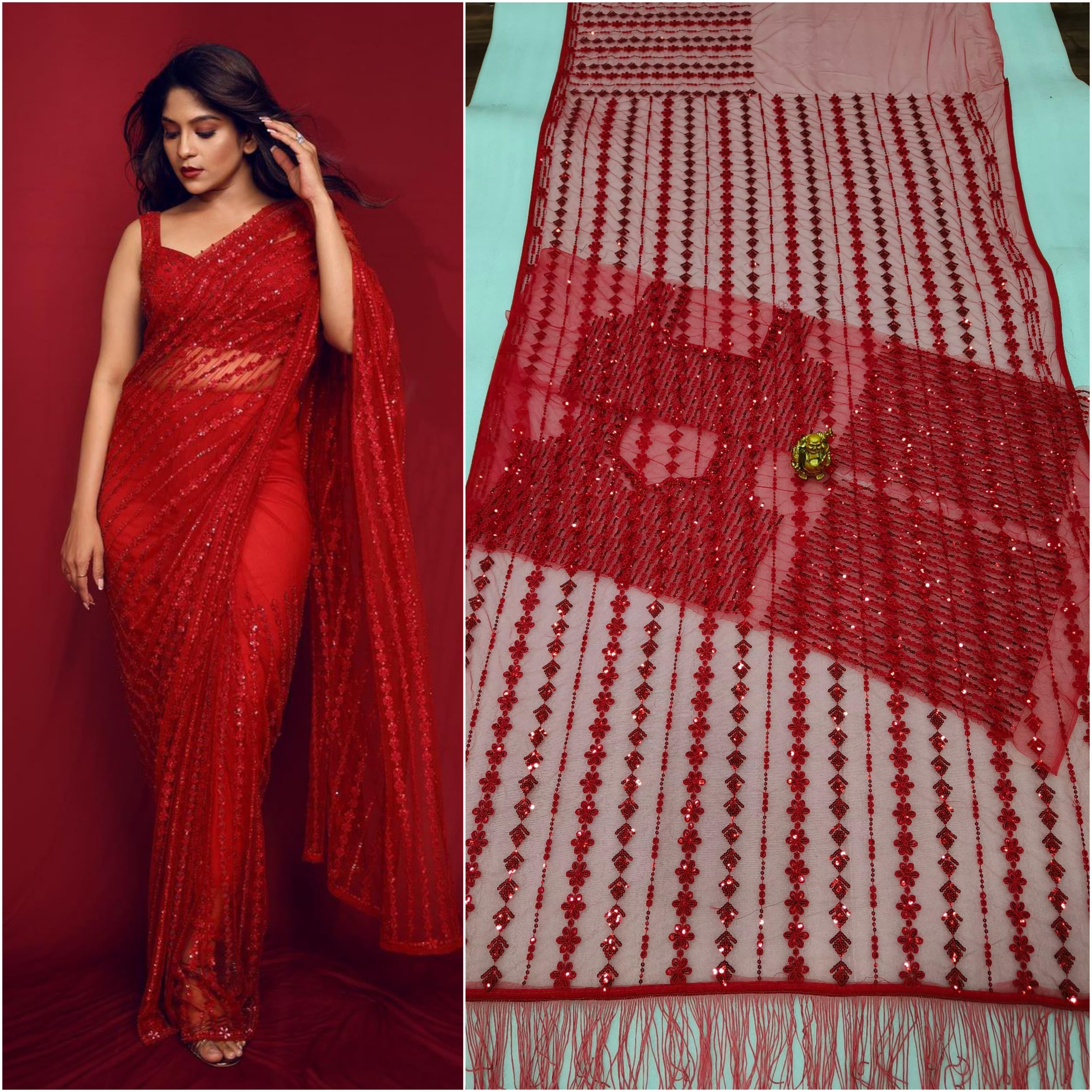 Saree Of Georgette With Heavy 5MM Sequence Embrodery Work 22814N - Griiham