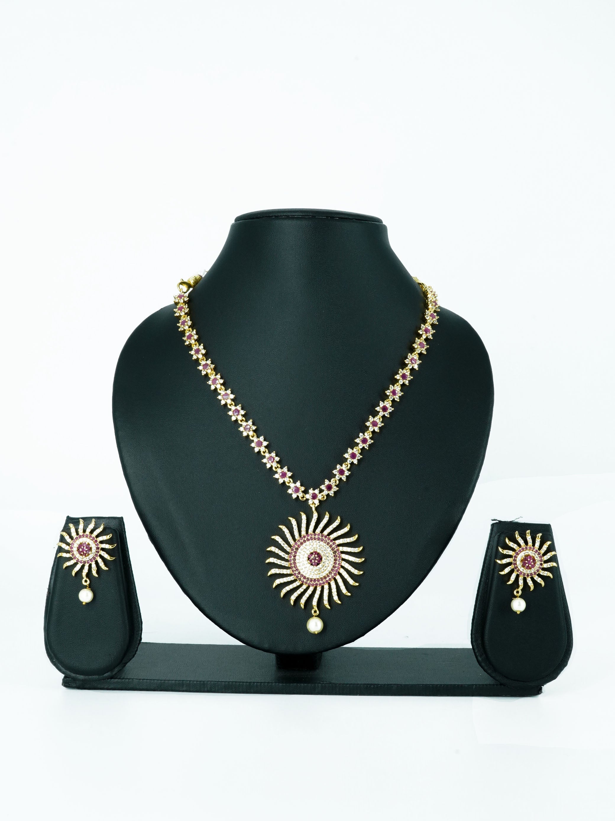 Sayara Collection Designerwear CZ Necklace set in diff colours 12881N