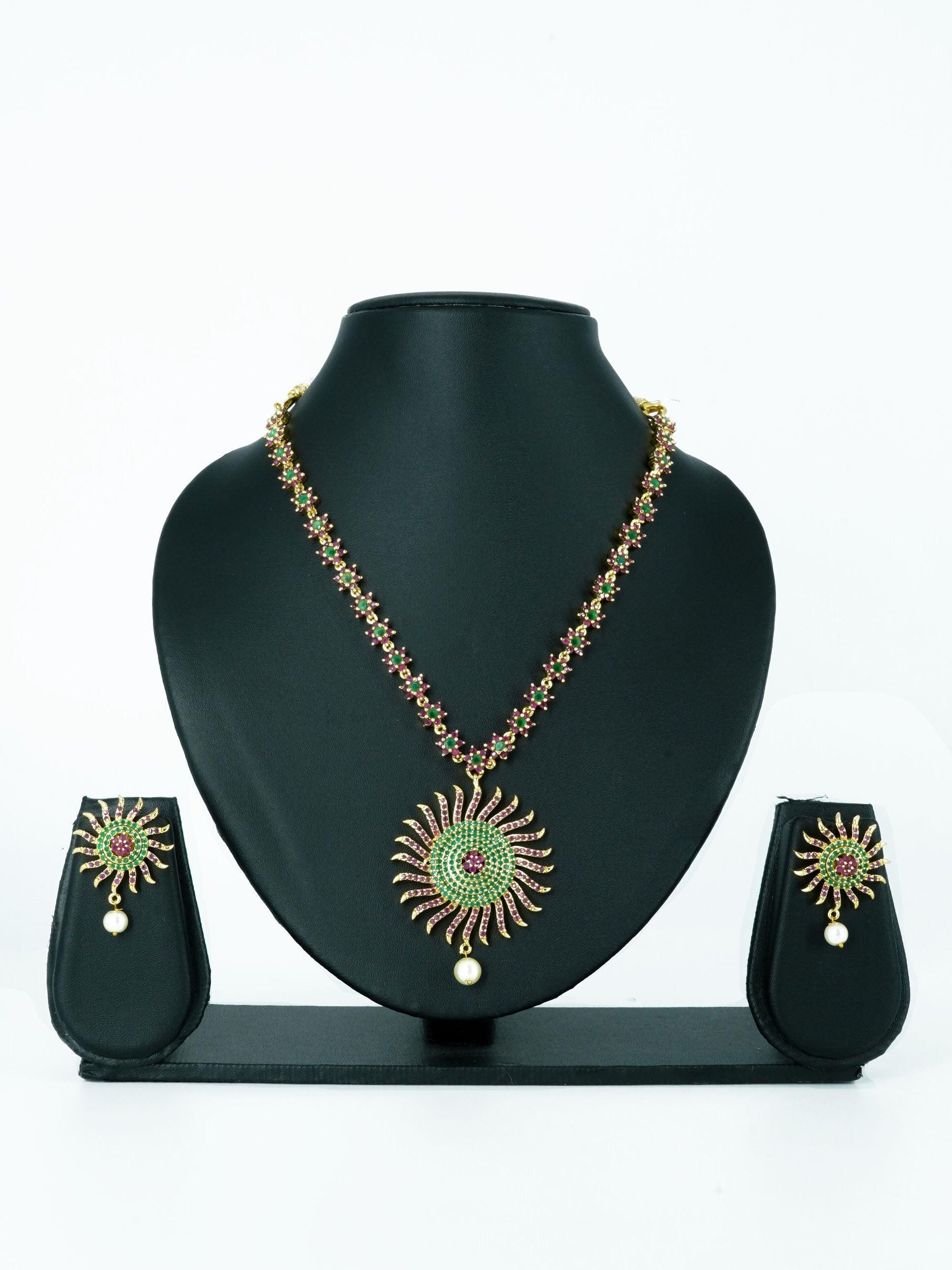 Sayara Collection Designerwear CZ Necklace set in diff colours 12881N