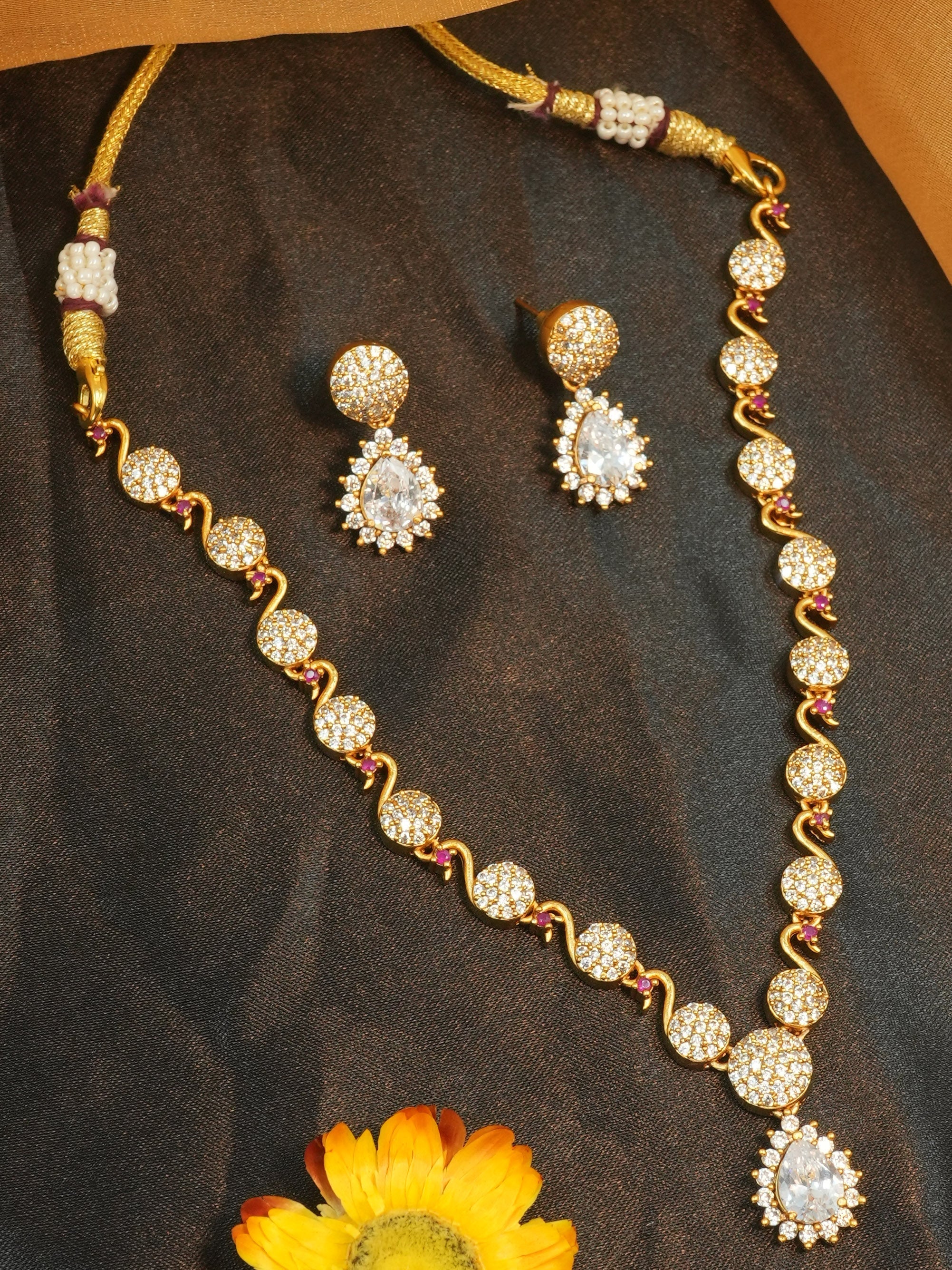 Sayara Collection Diamond design Full White Cz Necklace Set 8787N
