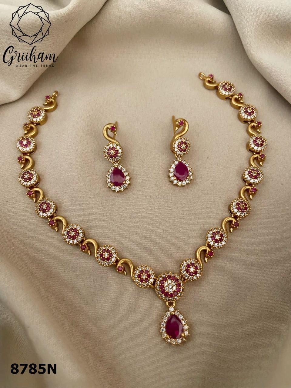 Sayara Collection Diamond design Full White Cz Necklace Set 8787N