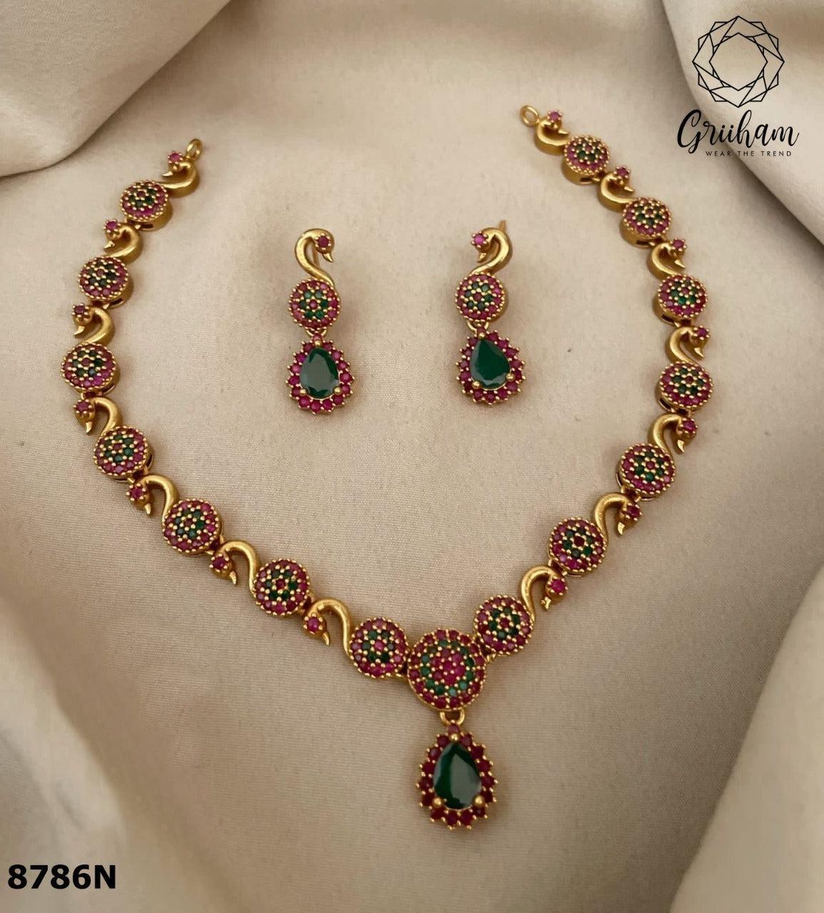 Sayara Collection Diamond design Multi Color Cz Necklace Set 8786N-Necklace Set-season end sale item-Griiham