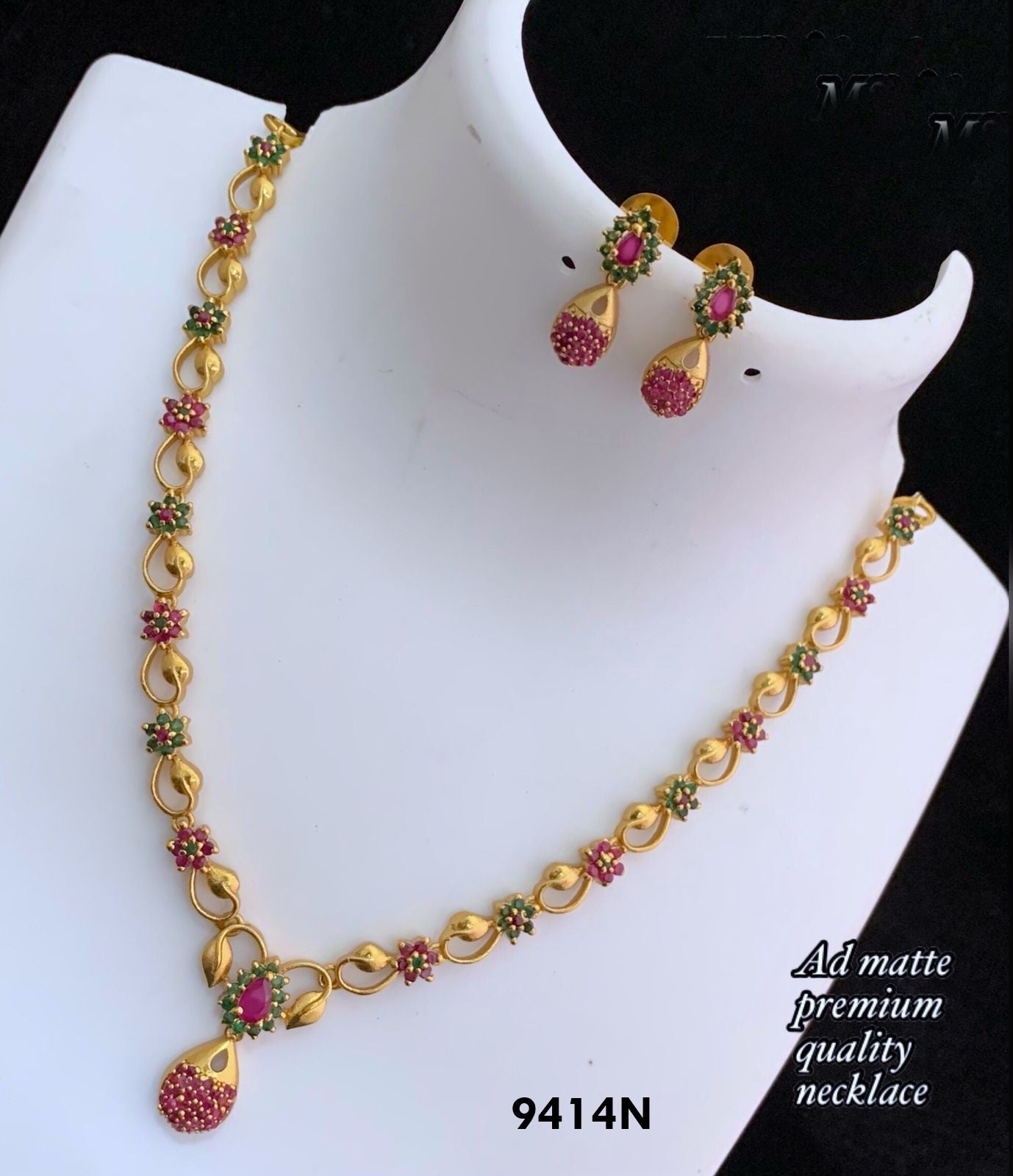 Sayara Collection Floral drop CZ stone Party Wear Necklace Set 9416N