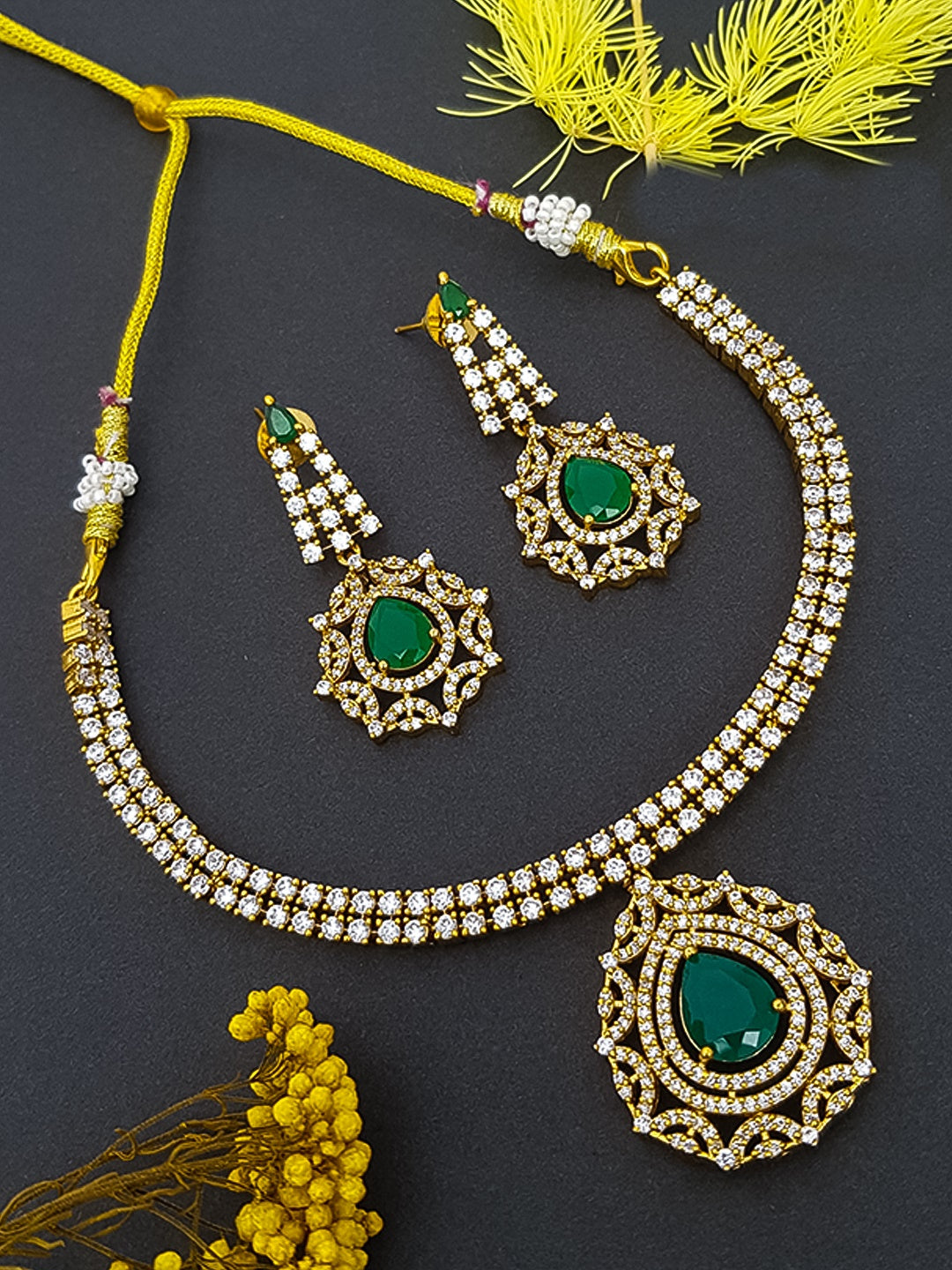 Sayara Collection Gold Plated designer CZ Necklace set 14115N