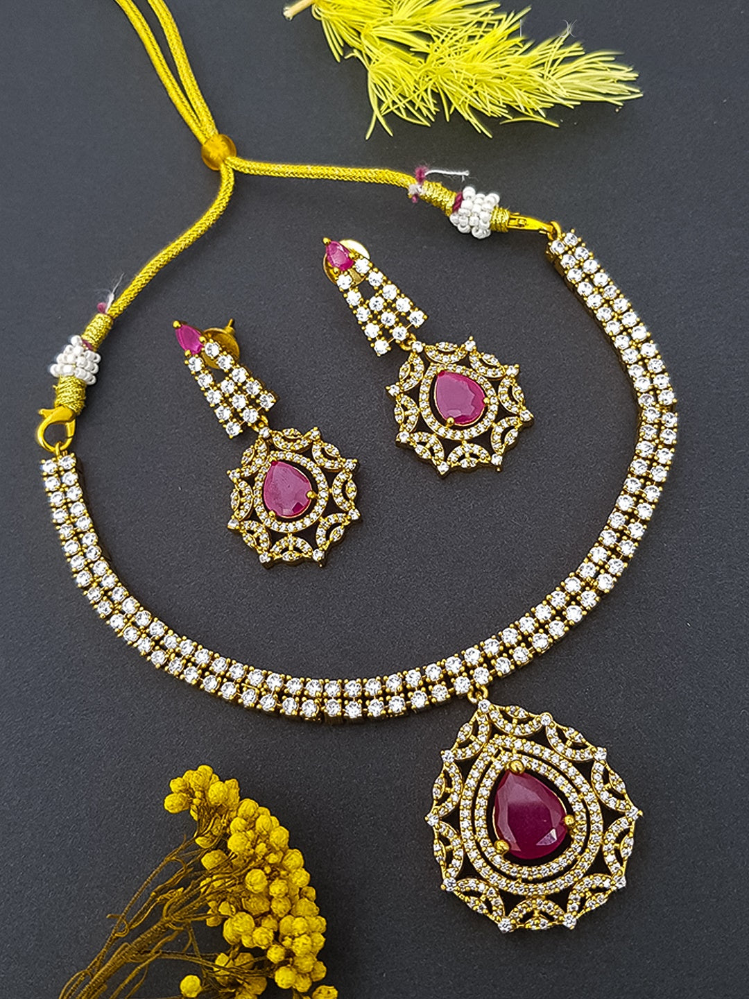 Sayara Collection Gold Plated designer CZ Necklace set 14115N