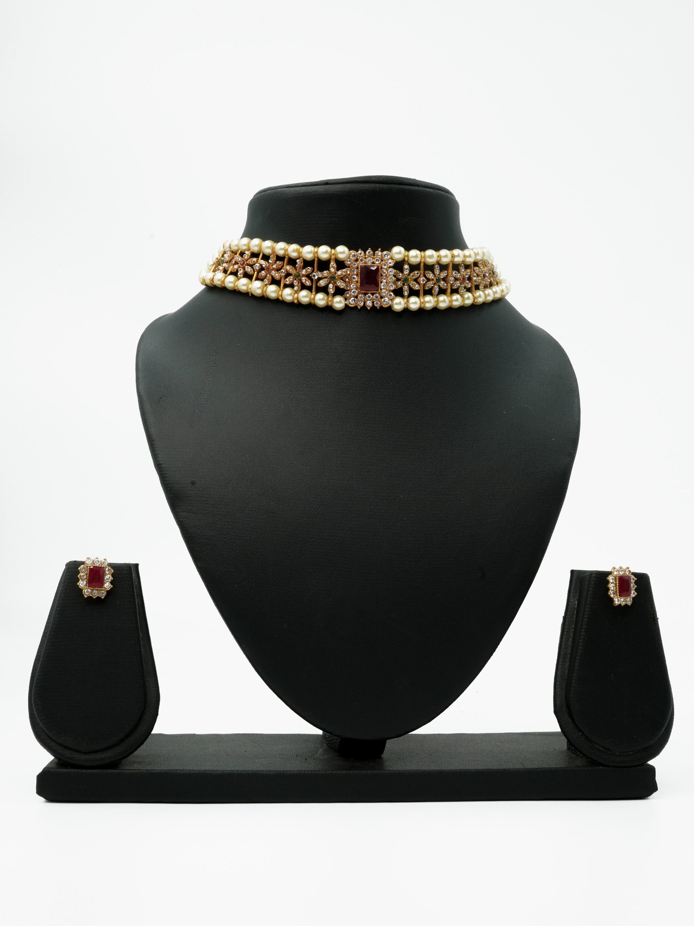 Sayara Collection choker Pearl Necklace Set 9598N