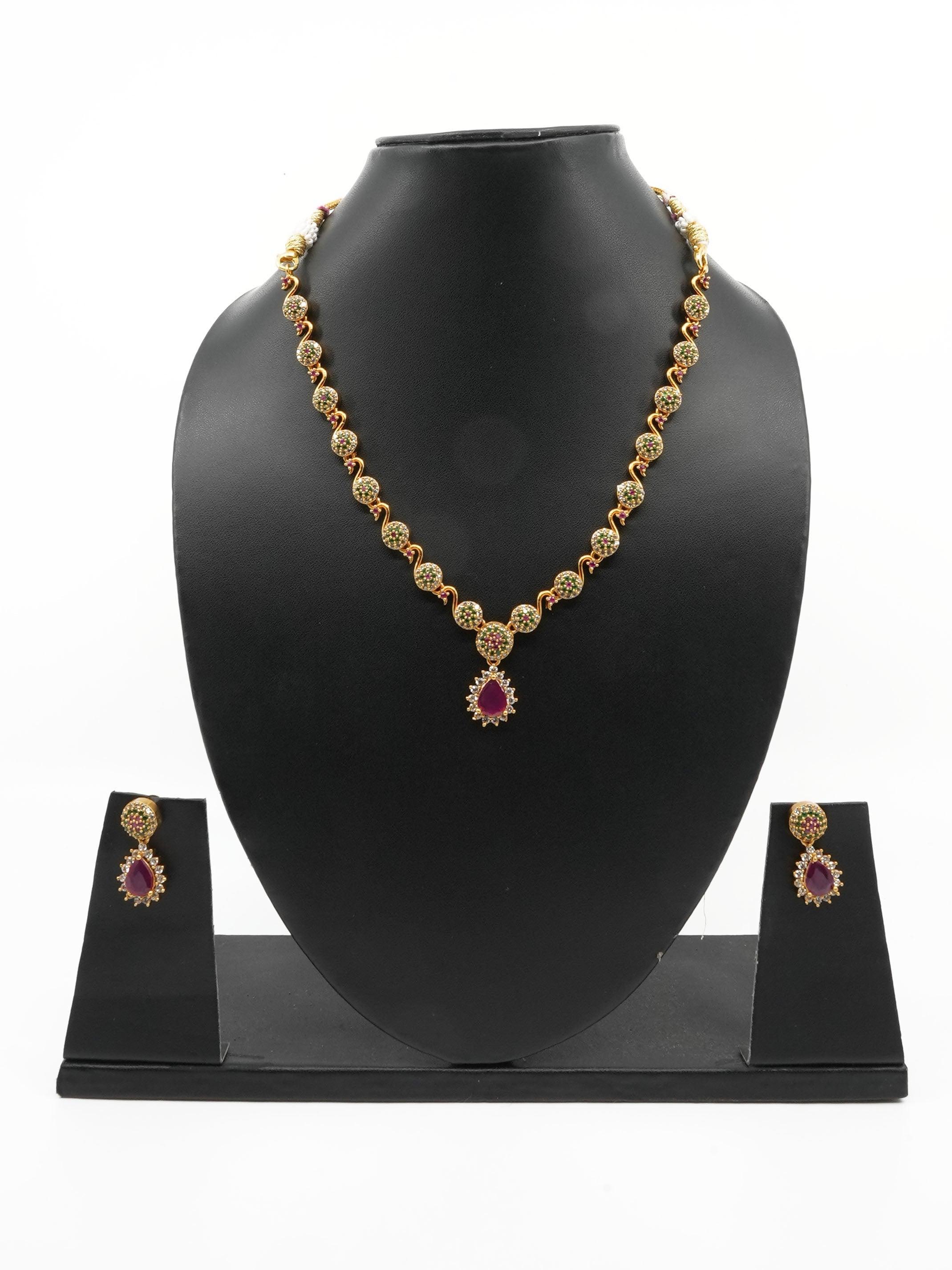 Sayara Collection multi Colour CZ stone Party Wear Necklace Set 11488N - Griiham