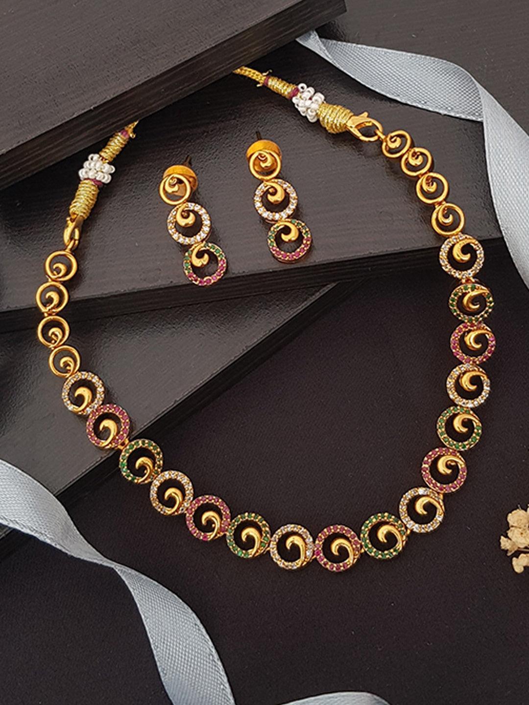 Sayara Gold Plated CZ Diamond Like Necklace Set 13272N - Griiham