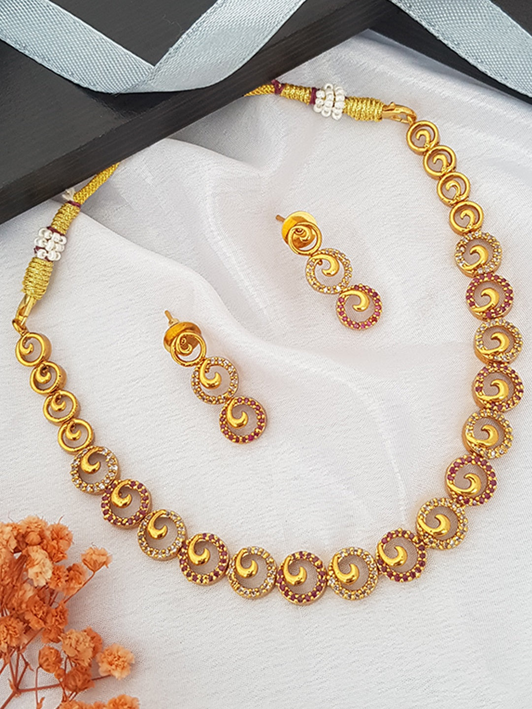 Sayara Gold Plated CZ Diamond Like Necklace Set 13272N