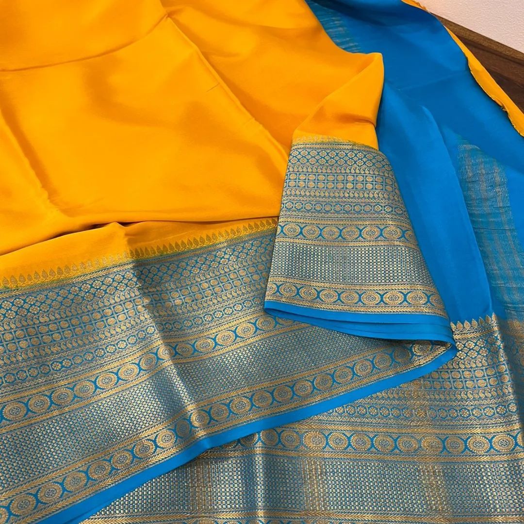 Semi Mysore Raw Semi-silk saree with broad contrast borders 15824N