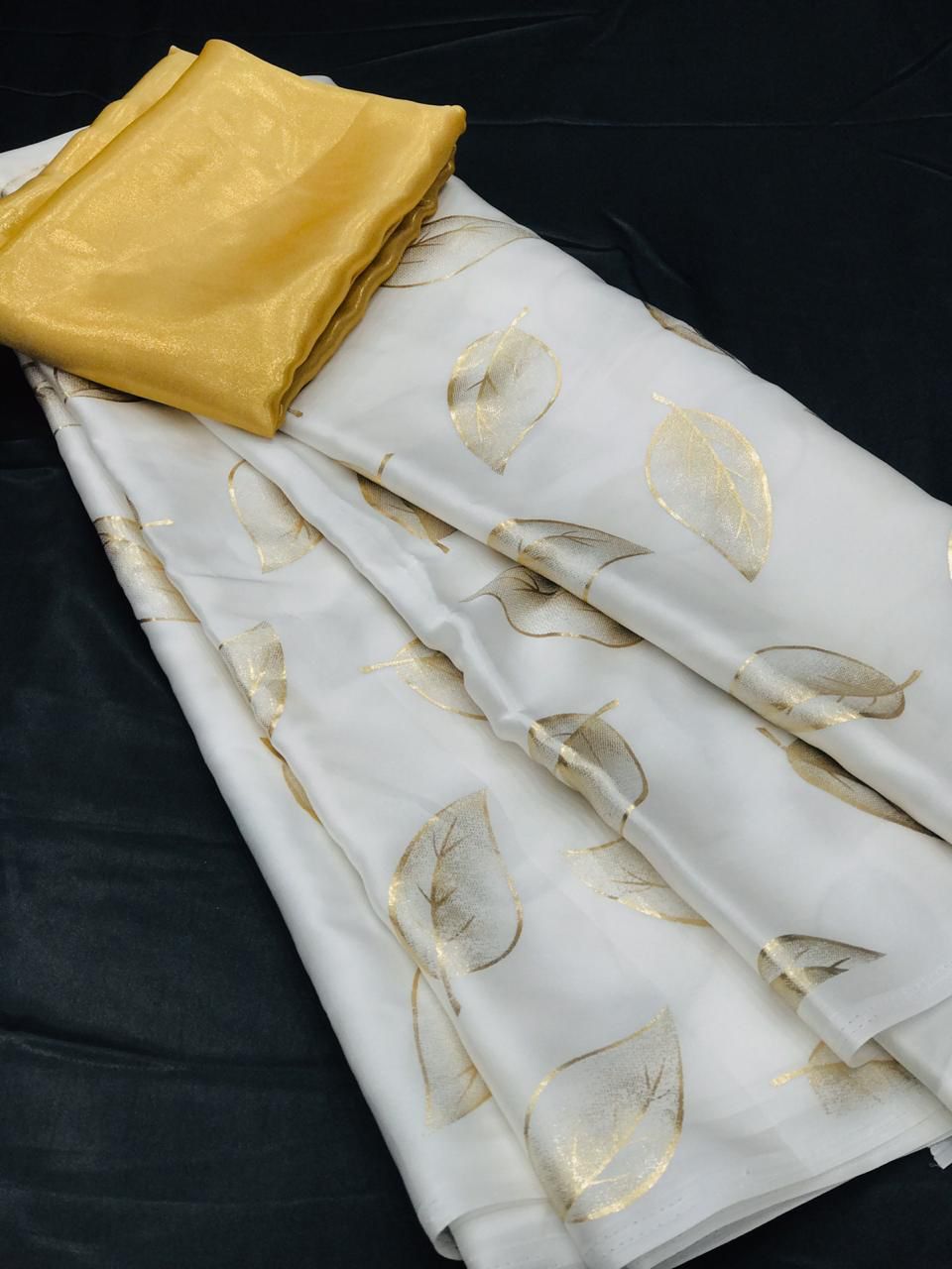 Semi Satin Silk & Small Butti Gold Foil Print sarees 16632N