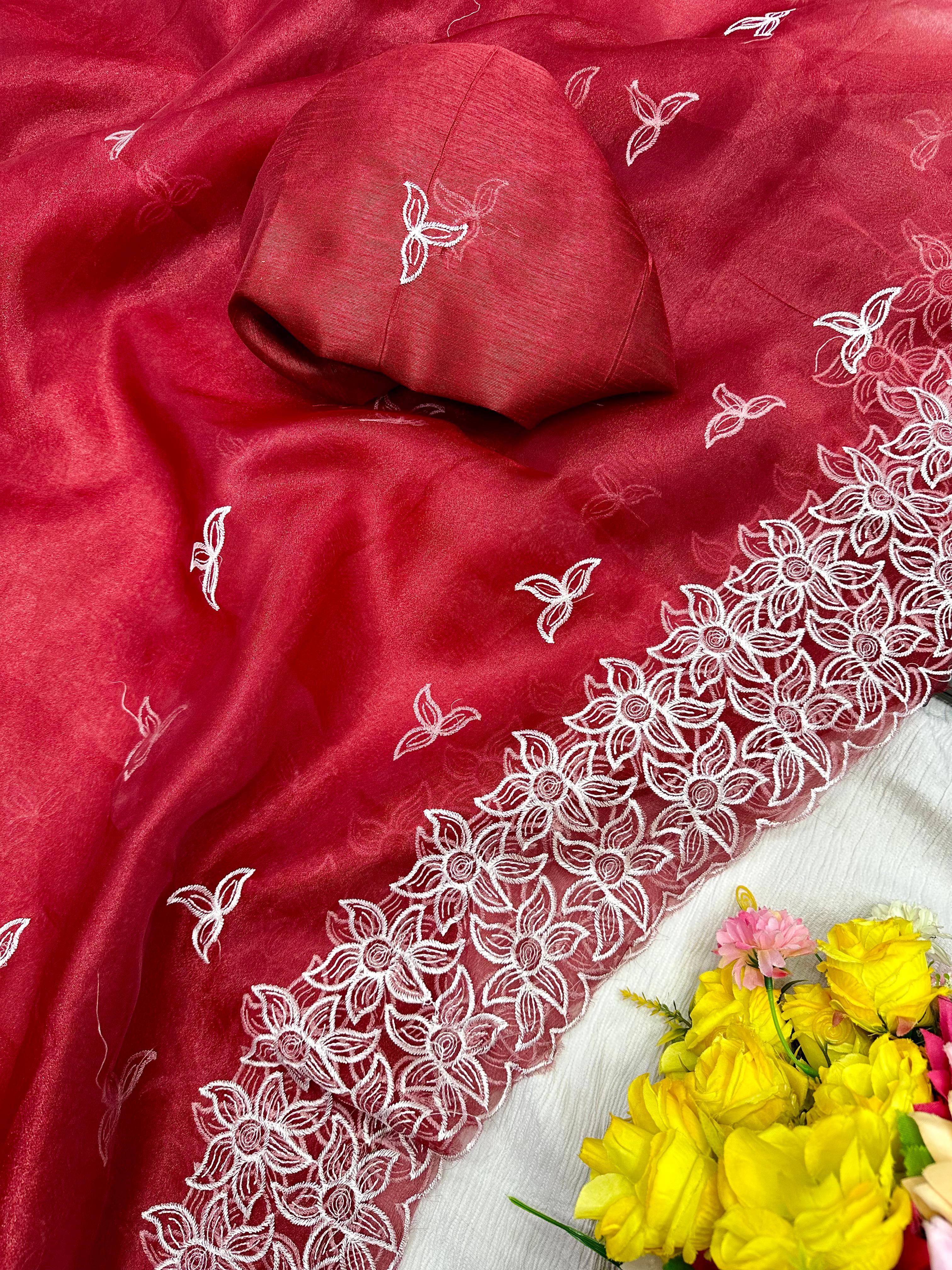Semi-pure organza saree with embroidery work all Saree 22566N