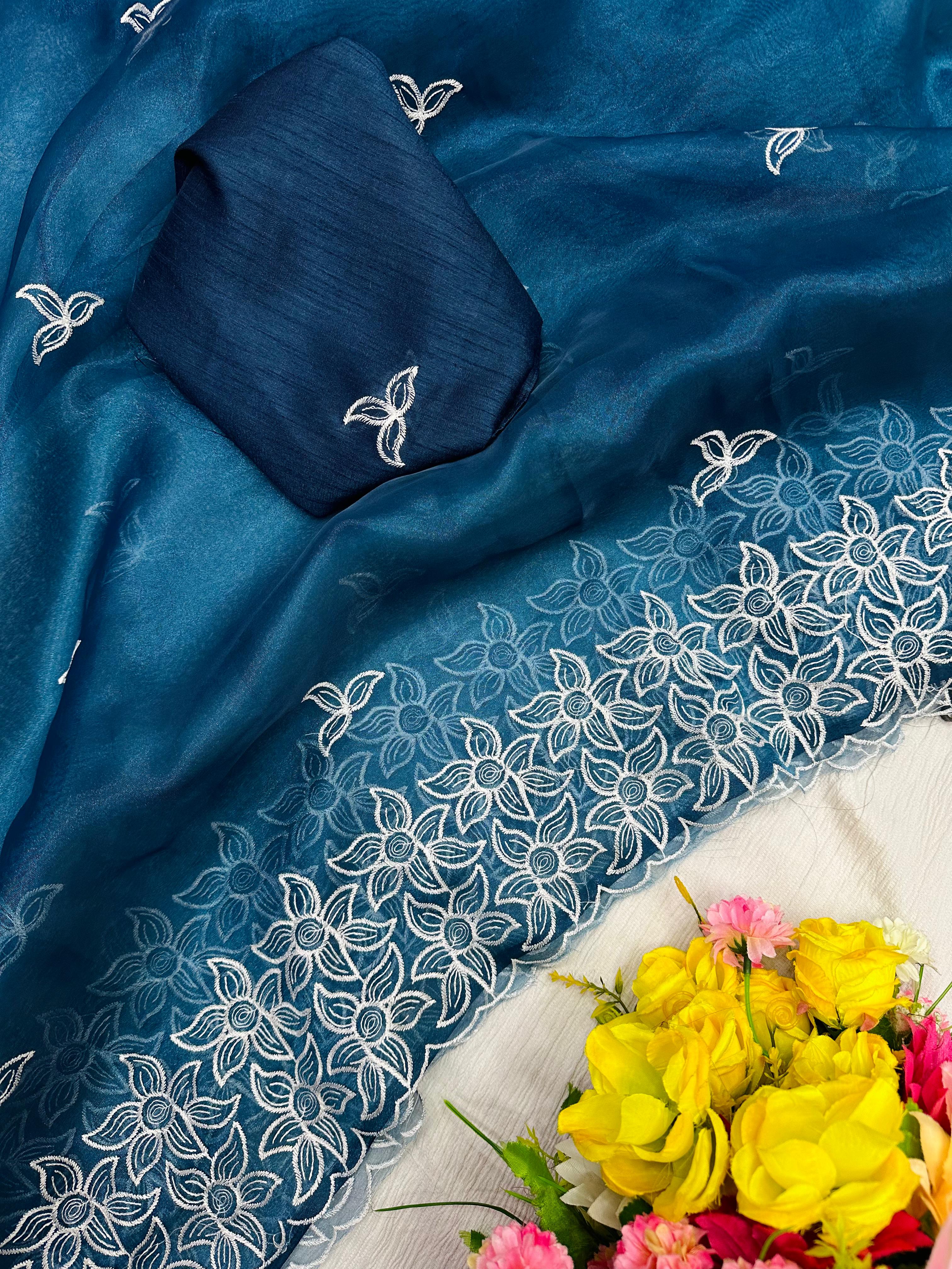 Semi-pure organza saree with embroidery work all Saree 22571N