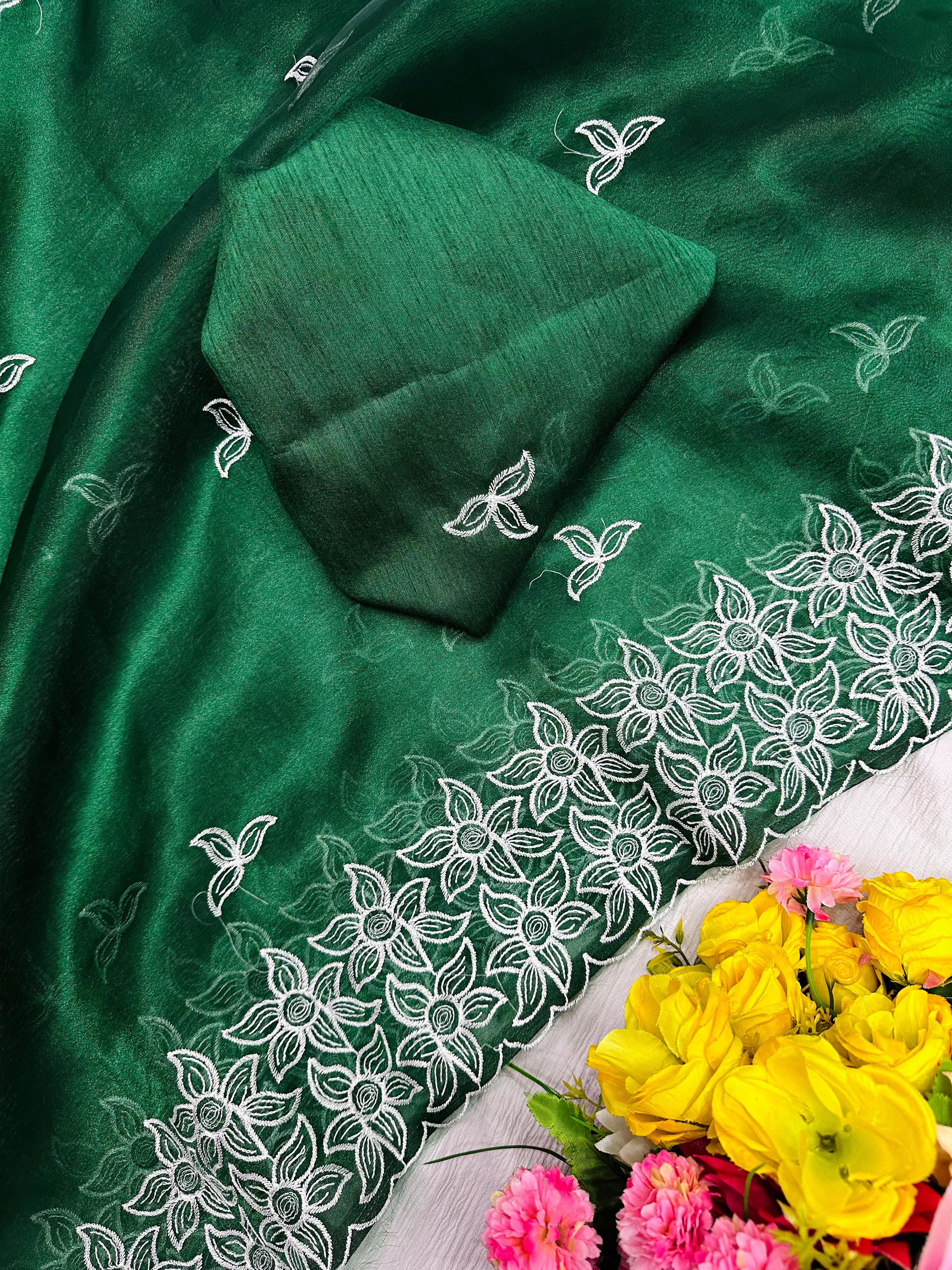 Semi-pure organza saree with embroidery work all Saree 22571N
