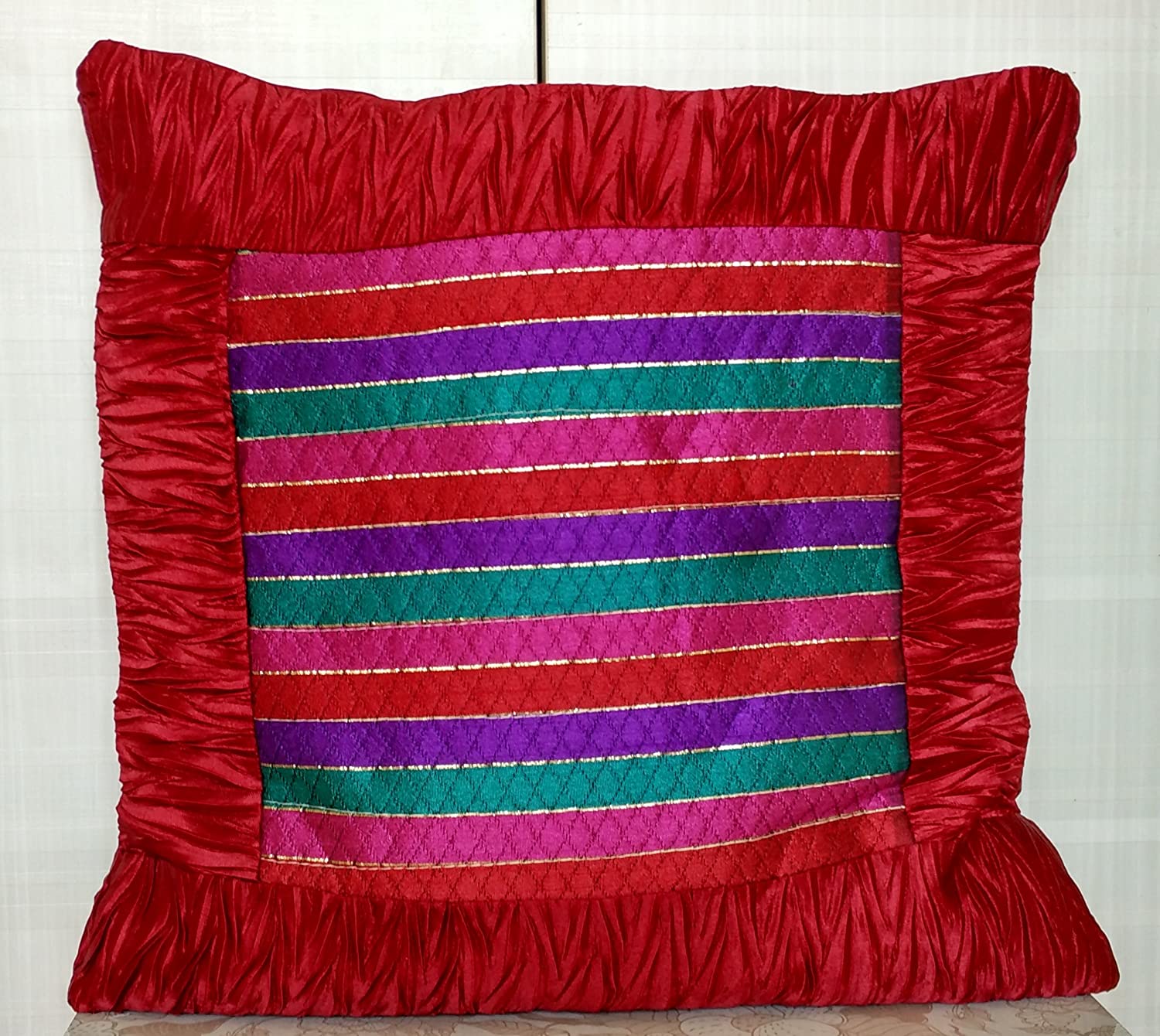Silk Multicolor & red Cushion Cover Size 16 * 16 1 pc