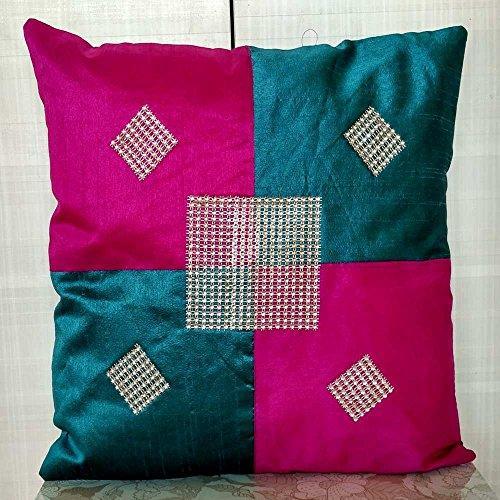 Silk sea Green & Pink with Stone Work Cushion Cover Size 16 * 16 1 pc…