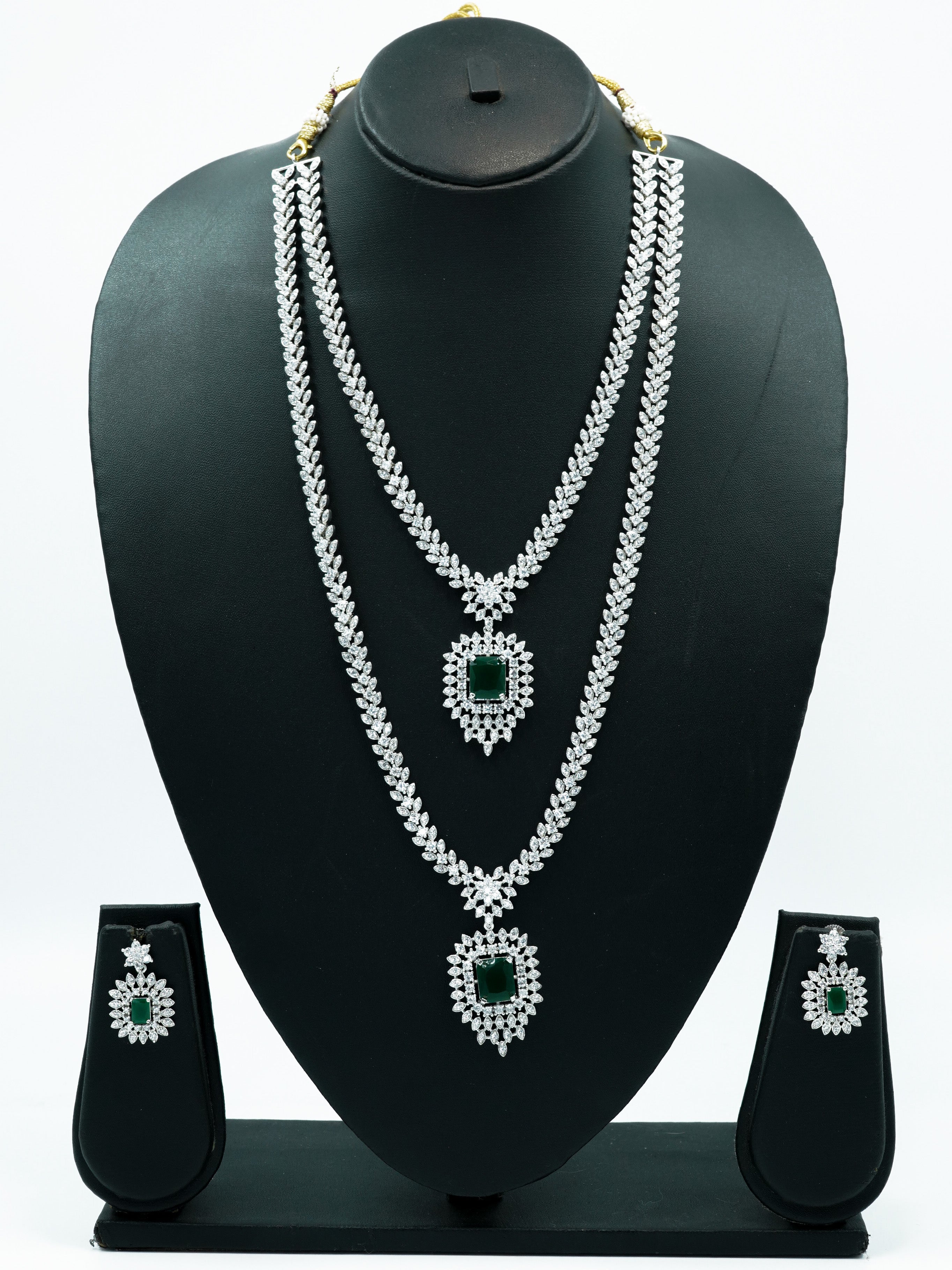Silver Finish Necklace Combo Set with Cz zercon stones 11121N
