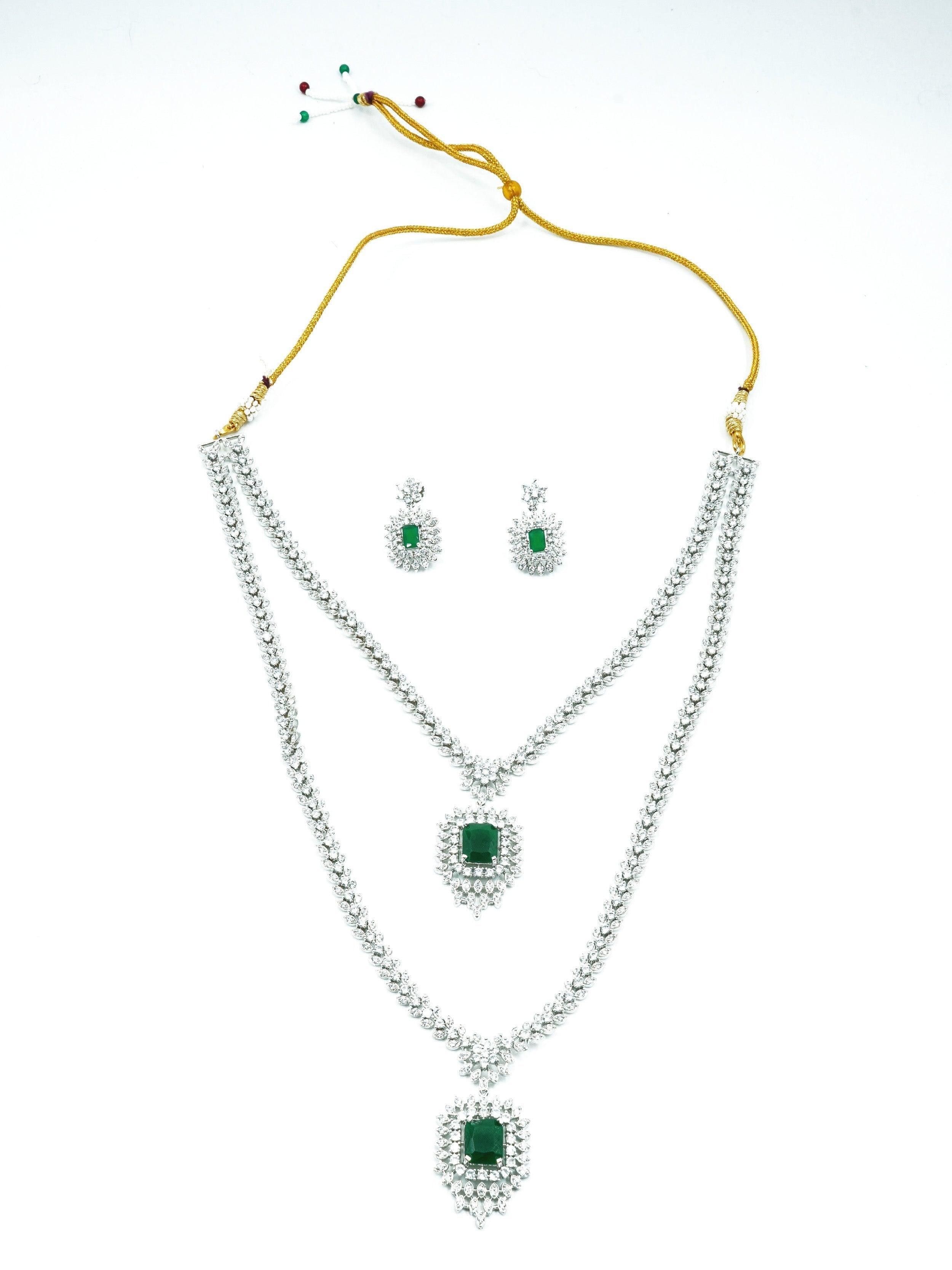 Silver Finish Necklace Combo Set with Cz zercon stones 11121N