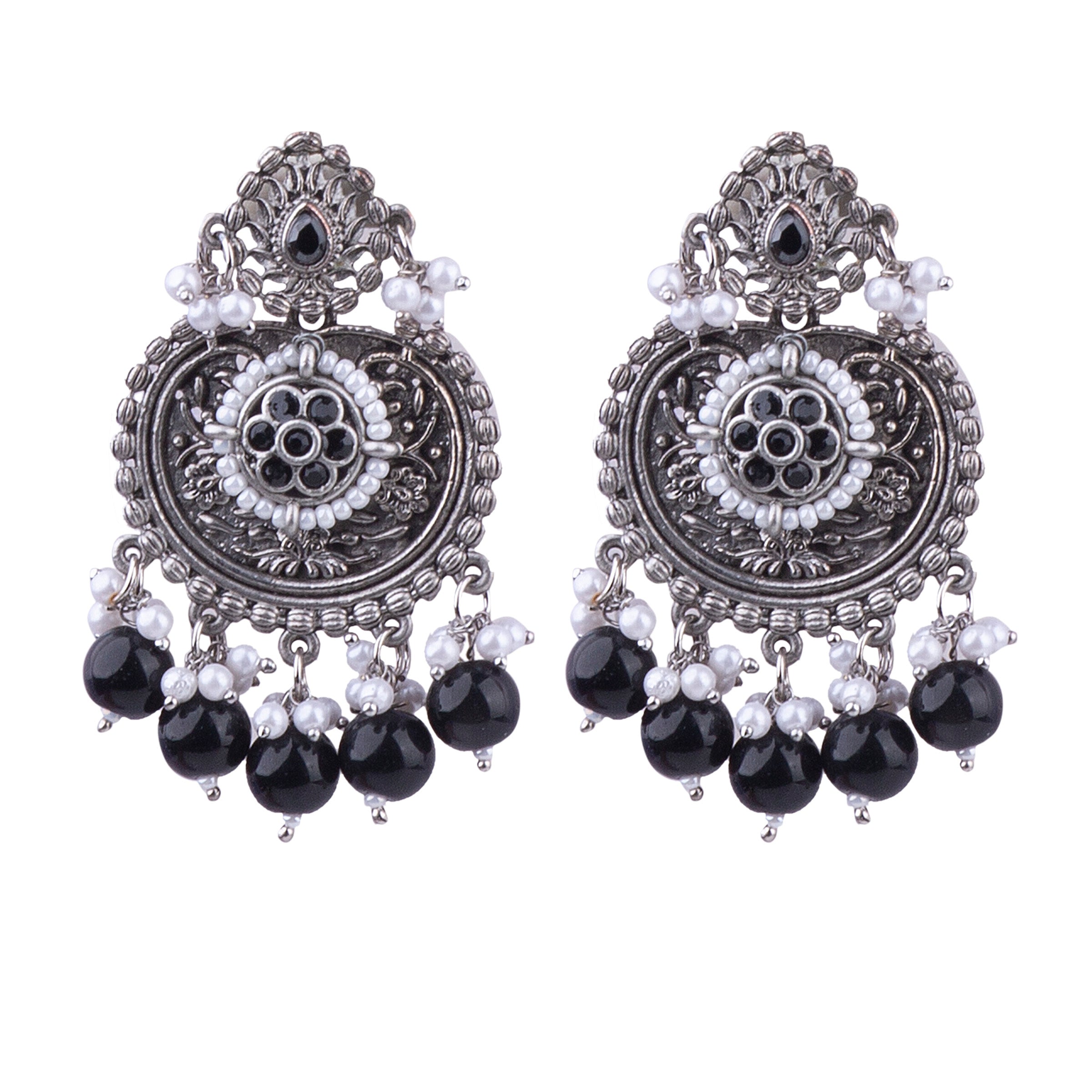 Silver Oxidised Cute Earrings 17789N