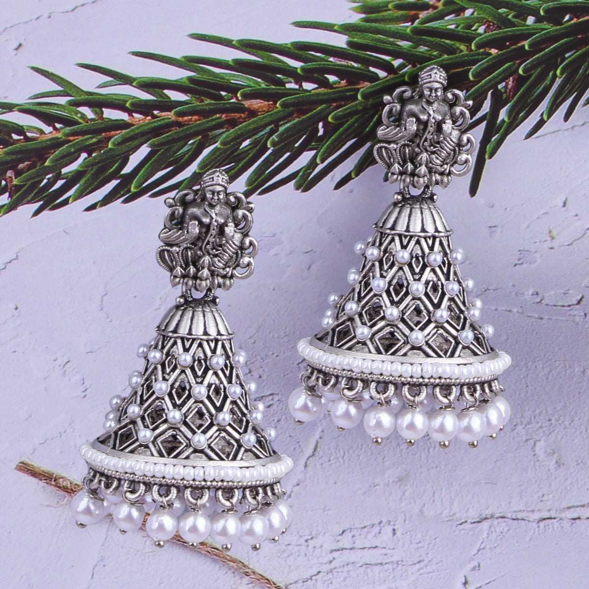 Silver Oxidised Cute Earrings 17806N