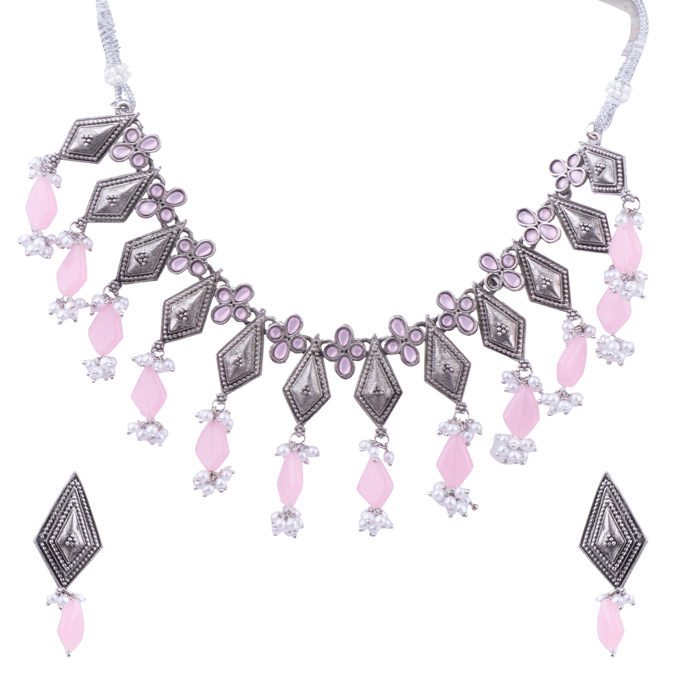 Silver Oxidised Elegant Necklace Set 17832N