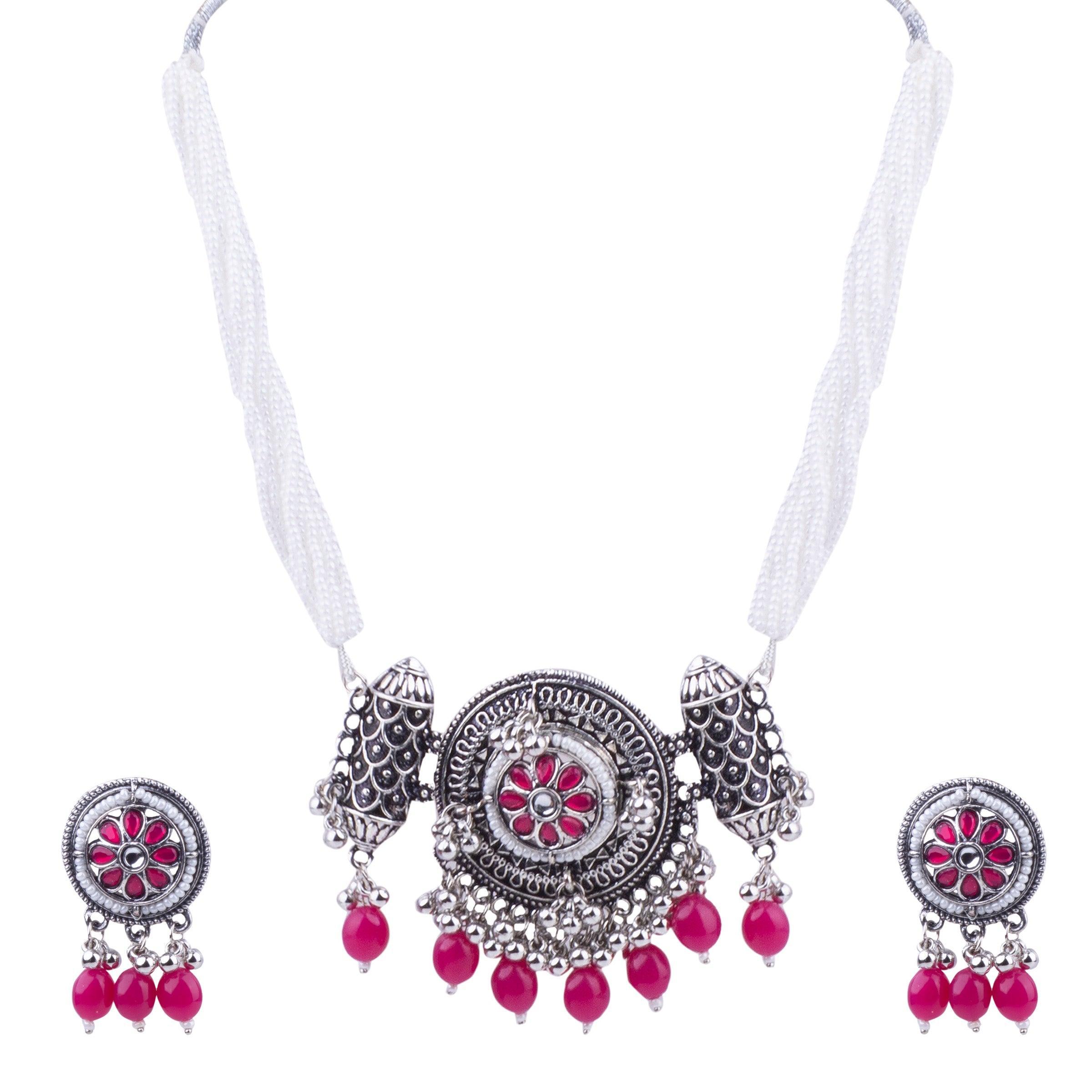 Silver Oxidised Elegant Necklace Set - Griiham