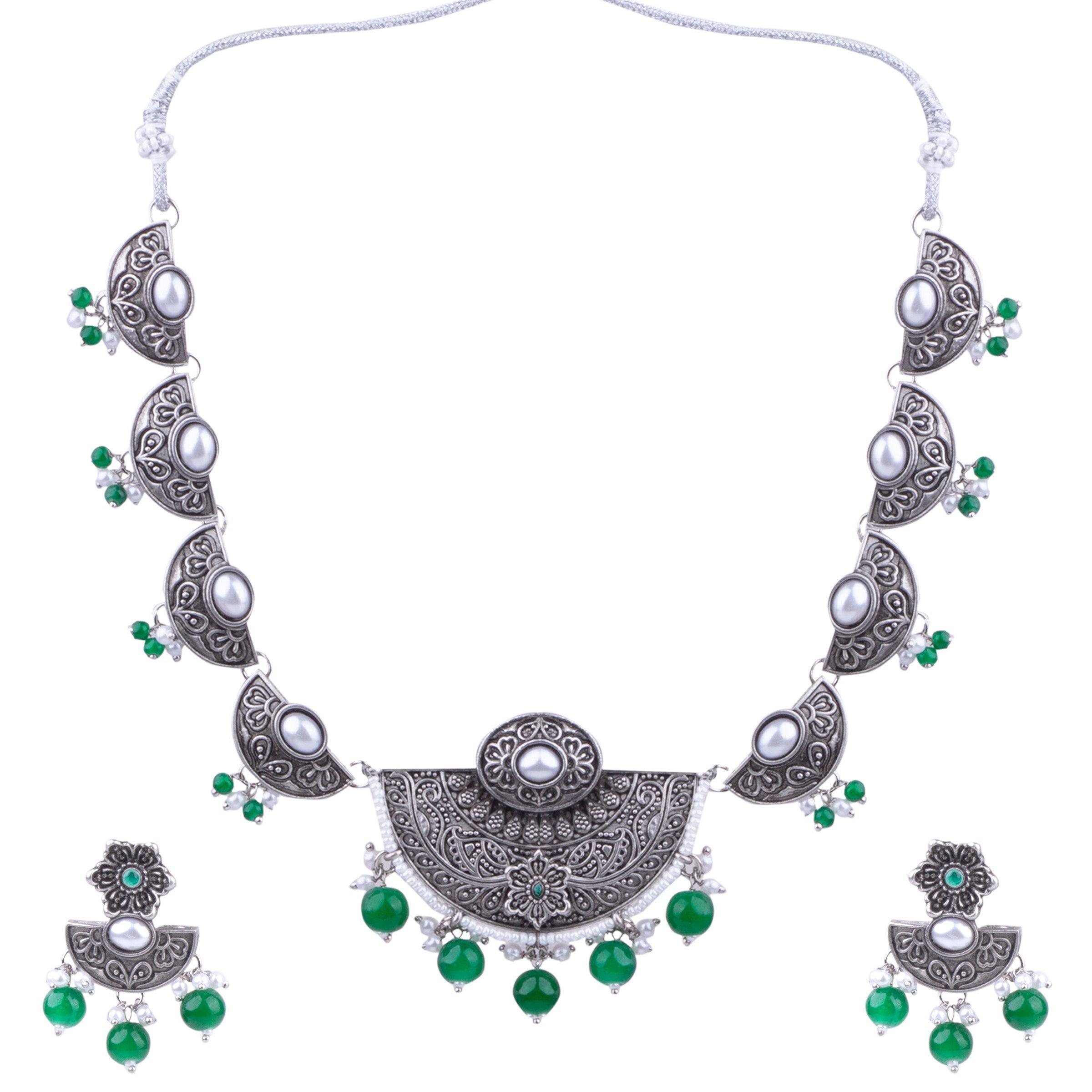 Silver Oxidised Elegant Necklace Set - Griiham