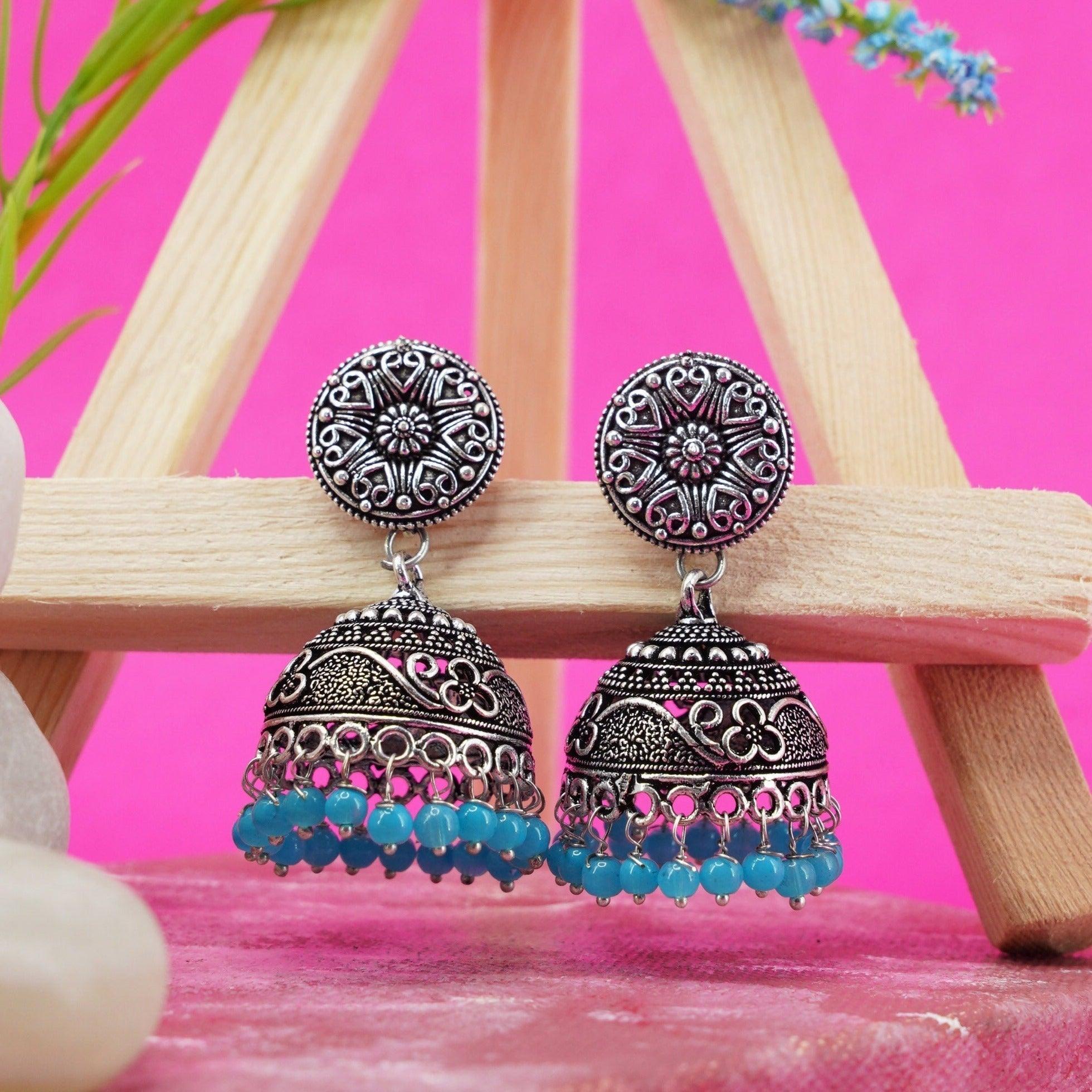 Silver Oxidised Exclusive designs Jhumkis / Earrings 9761N - Griiham