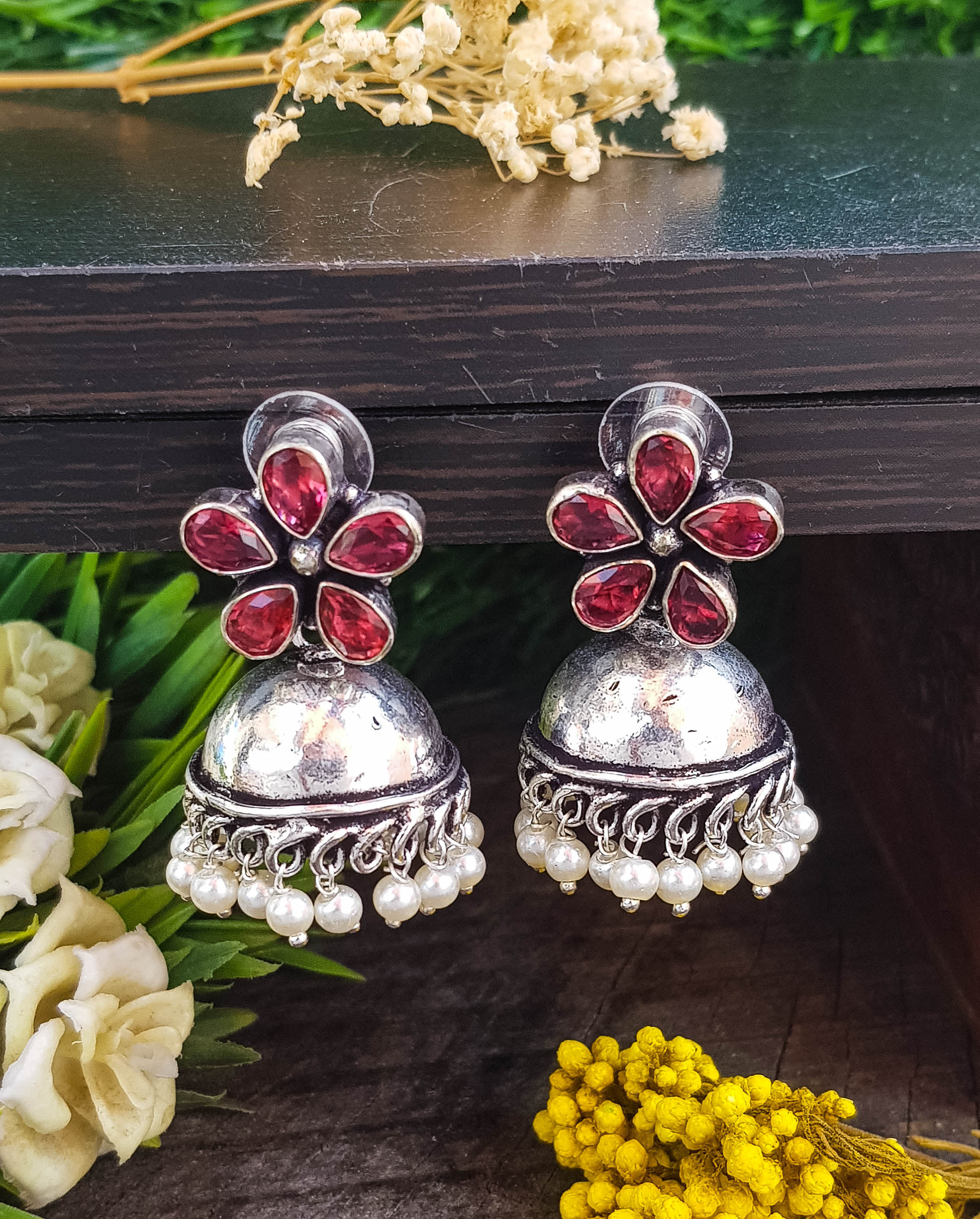 Silver Oxidised Jhumki Earrings 12481N