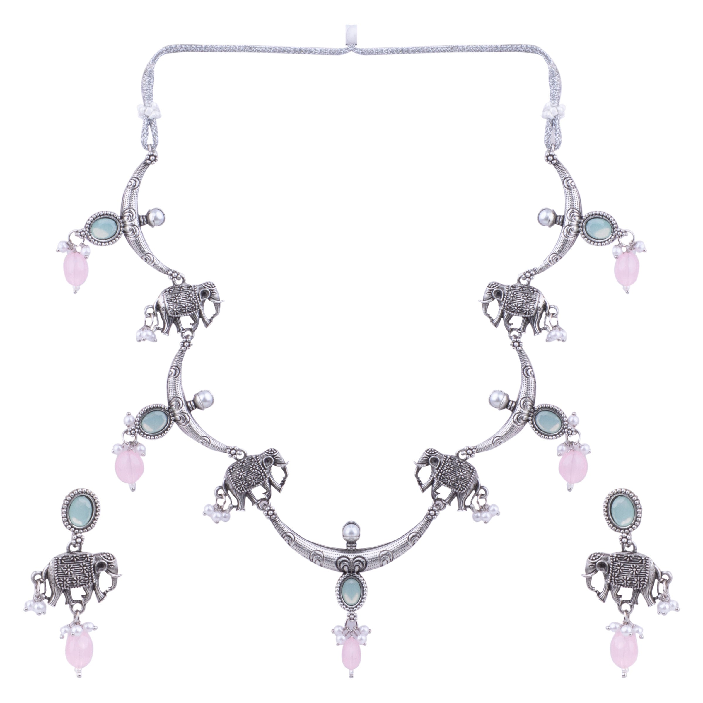Silver Oxidised Plated Elegant Necklace Set 17837N