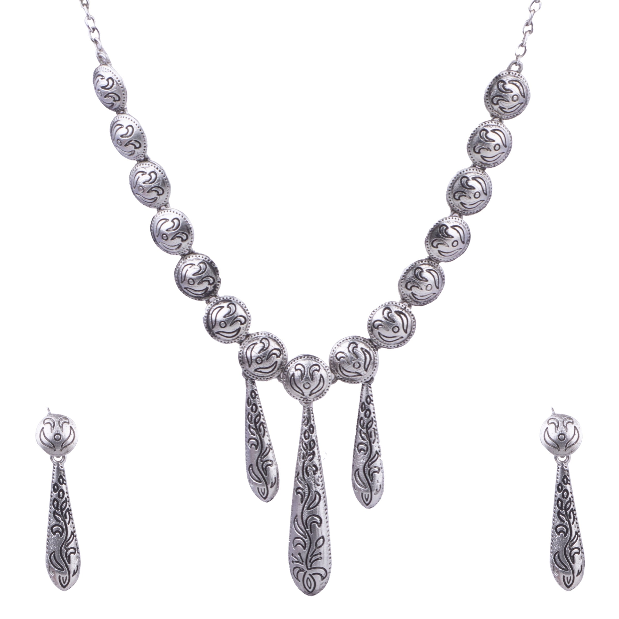 Silver Oxidised Plated Elegant Necklace Set 17849N