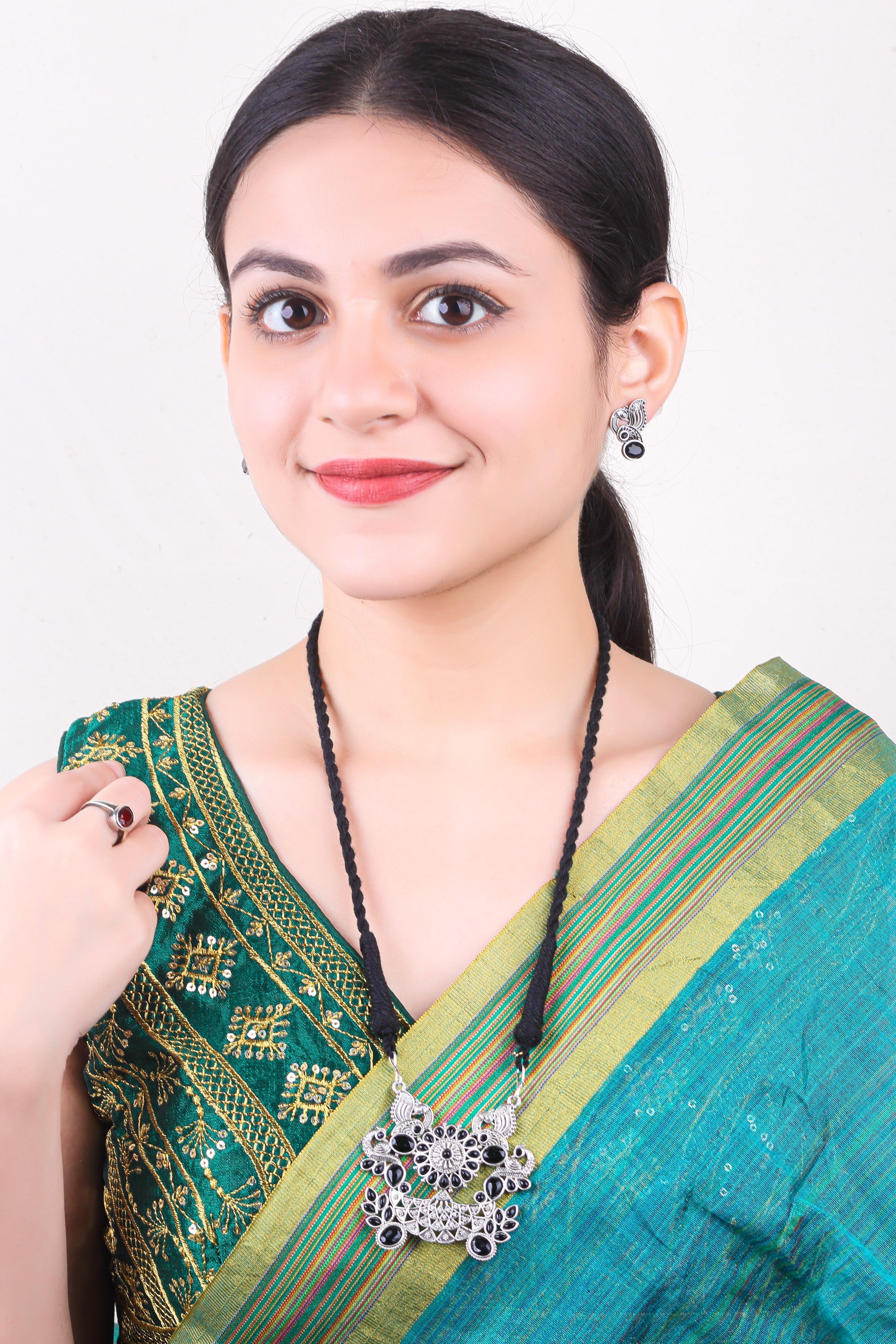 Silver Oxidised Plated Elegant Necklace Set - Griiham