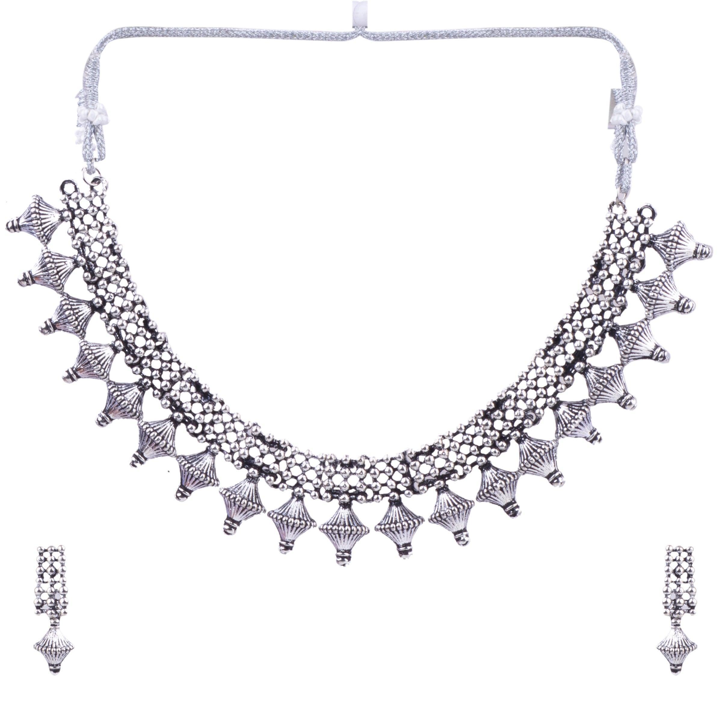 Silver Oxidised Plated Elegant Necklace Set - Griiham