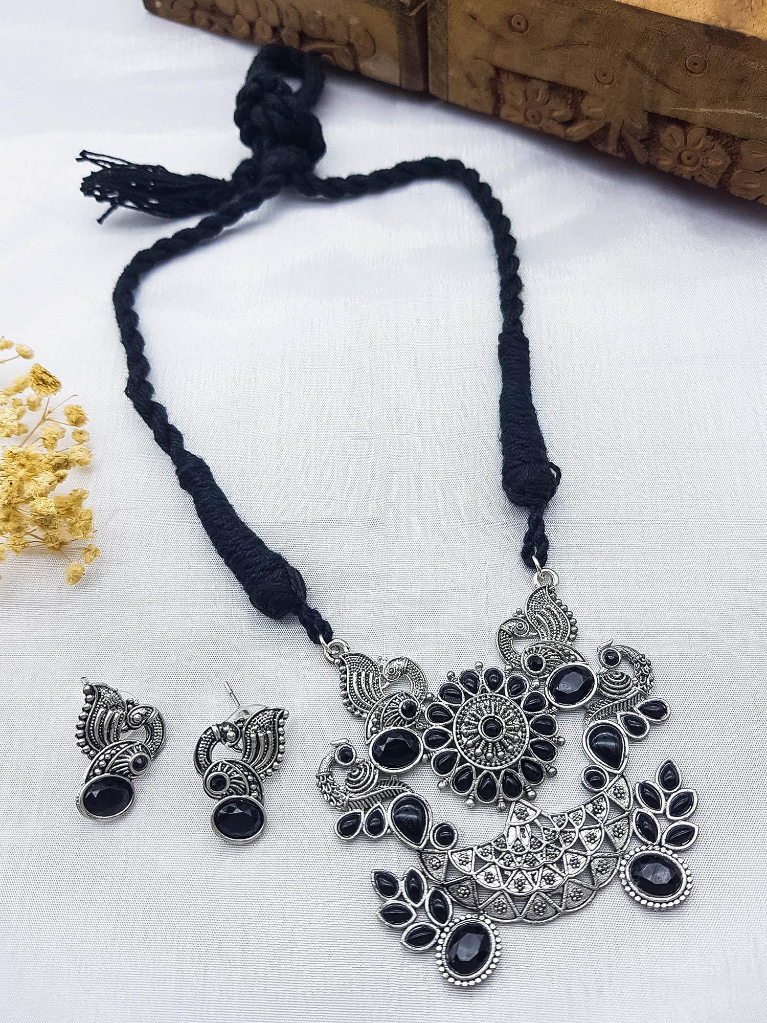 Silver Oxidised Plated Elegant Necklace Set