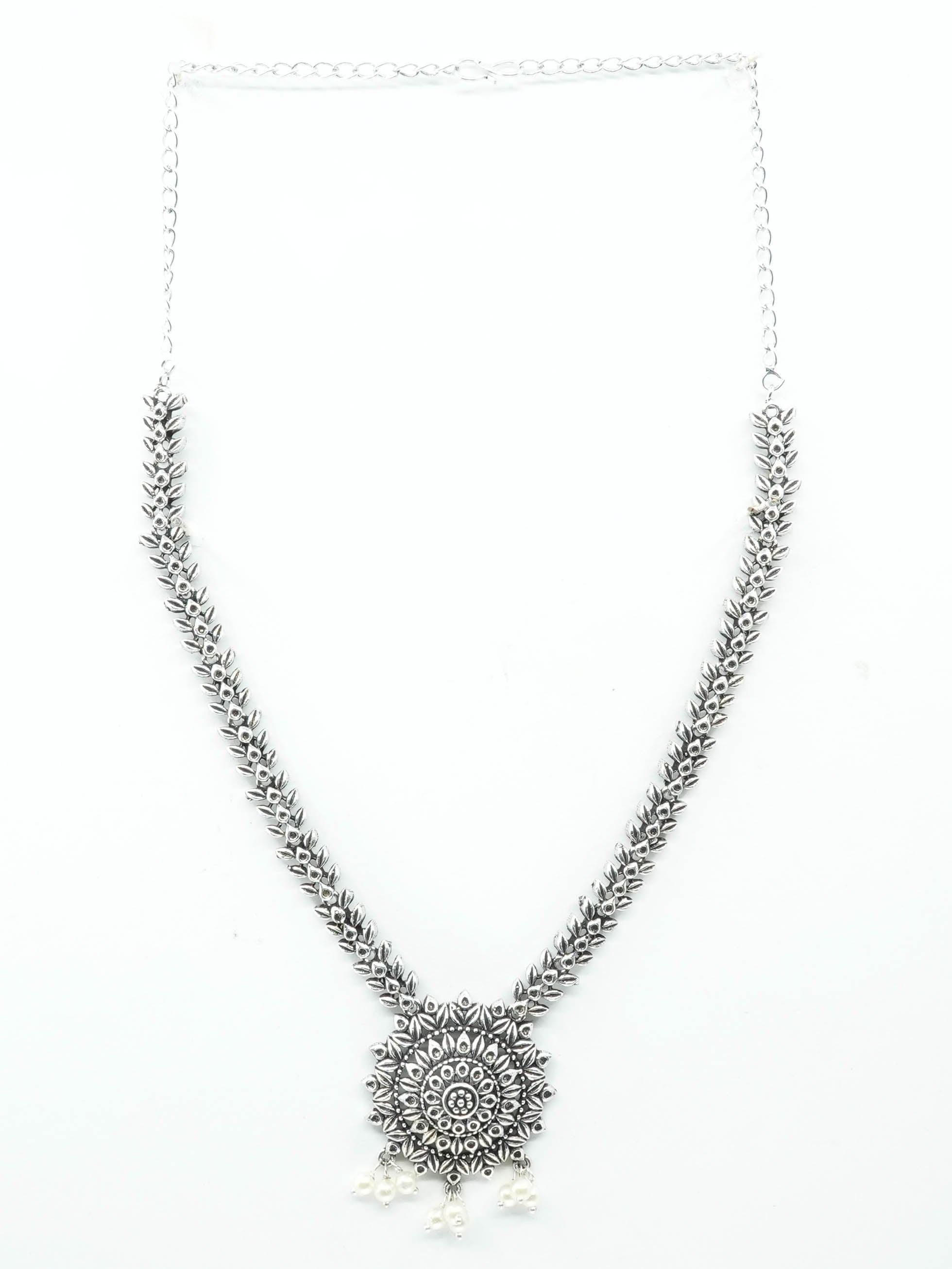 Silver Oxidised Simple Designer Necklace Set for special occasion 10761N - Griiham