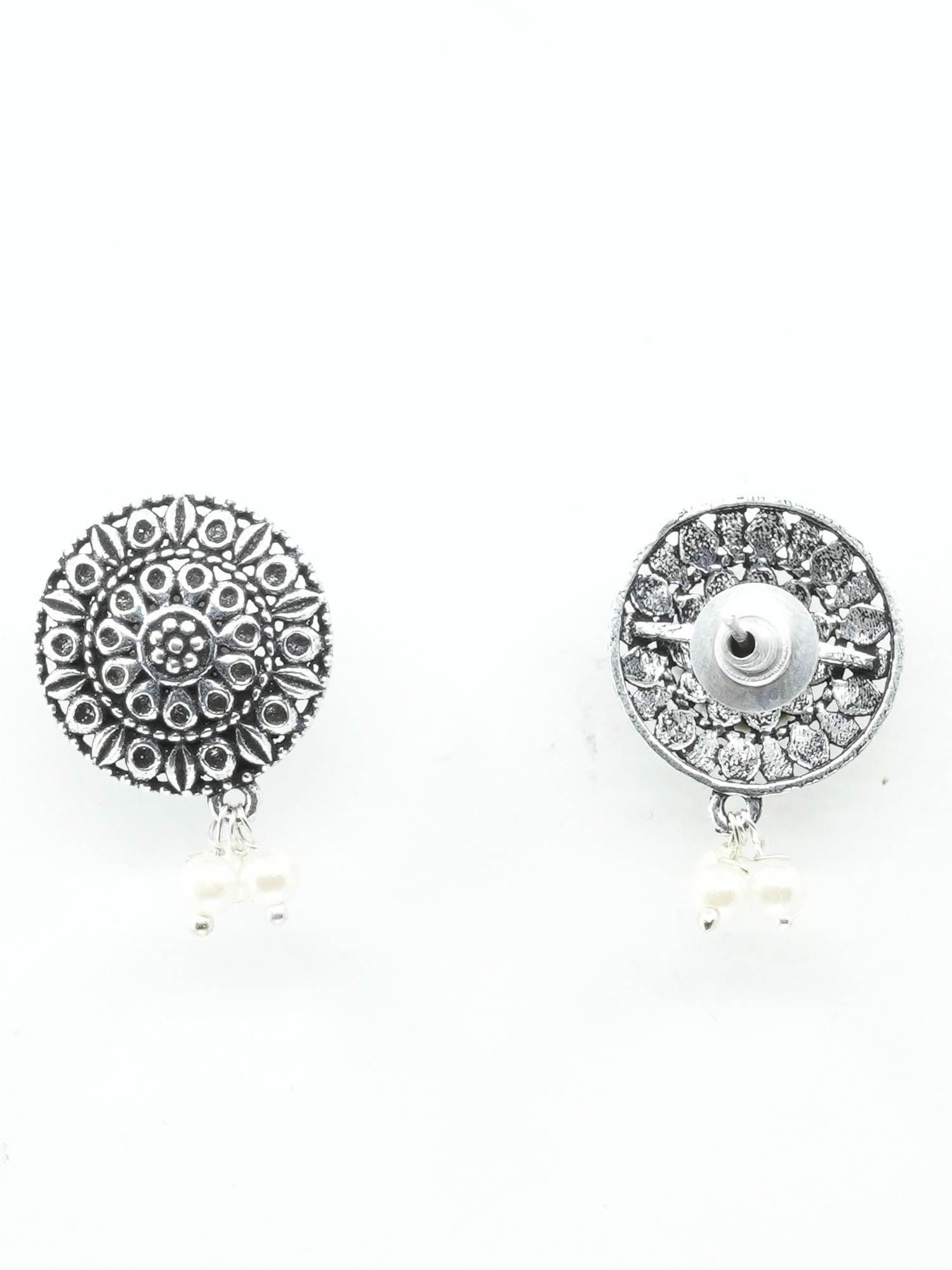 Silver Oxidised Simple Designer Necklace Set for special occasion 10761N - Griiham