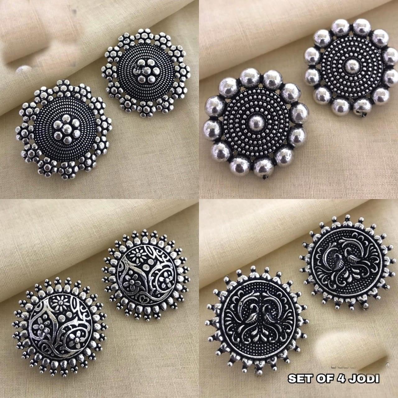 Silver Oxidised Victorian Design Set of 4 studs 5385N