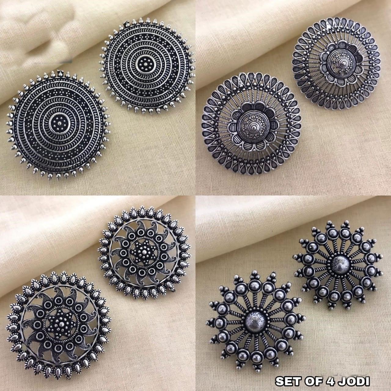 Silver Oxidised Victorian Design Set of 4 studs 5386N