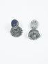 Silver Oxidised designer Long Jhumkis / Earrings with Dark Blue Stone 12470N
