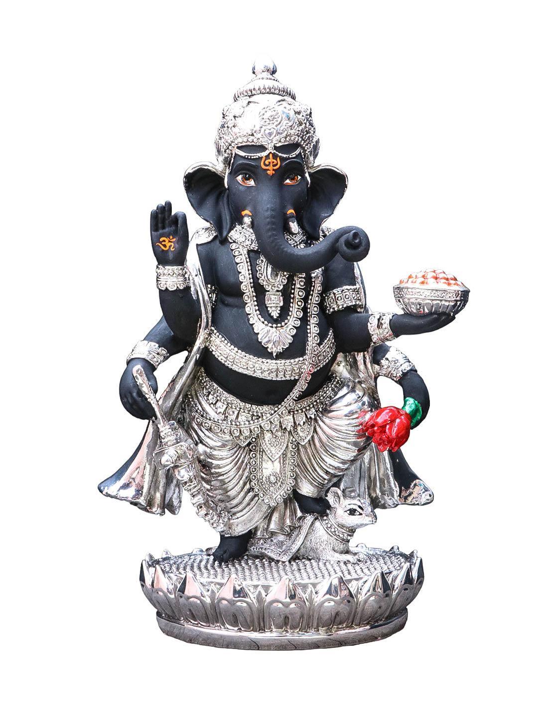 Silver Plated Grand Unique Ganesha Statue idol with Height 19.5cm - Griiham